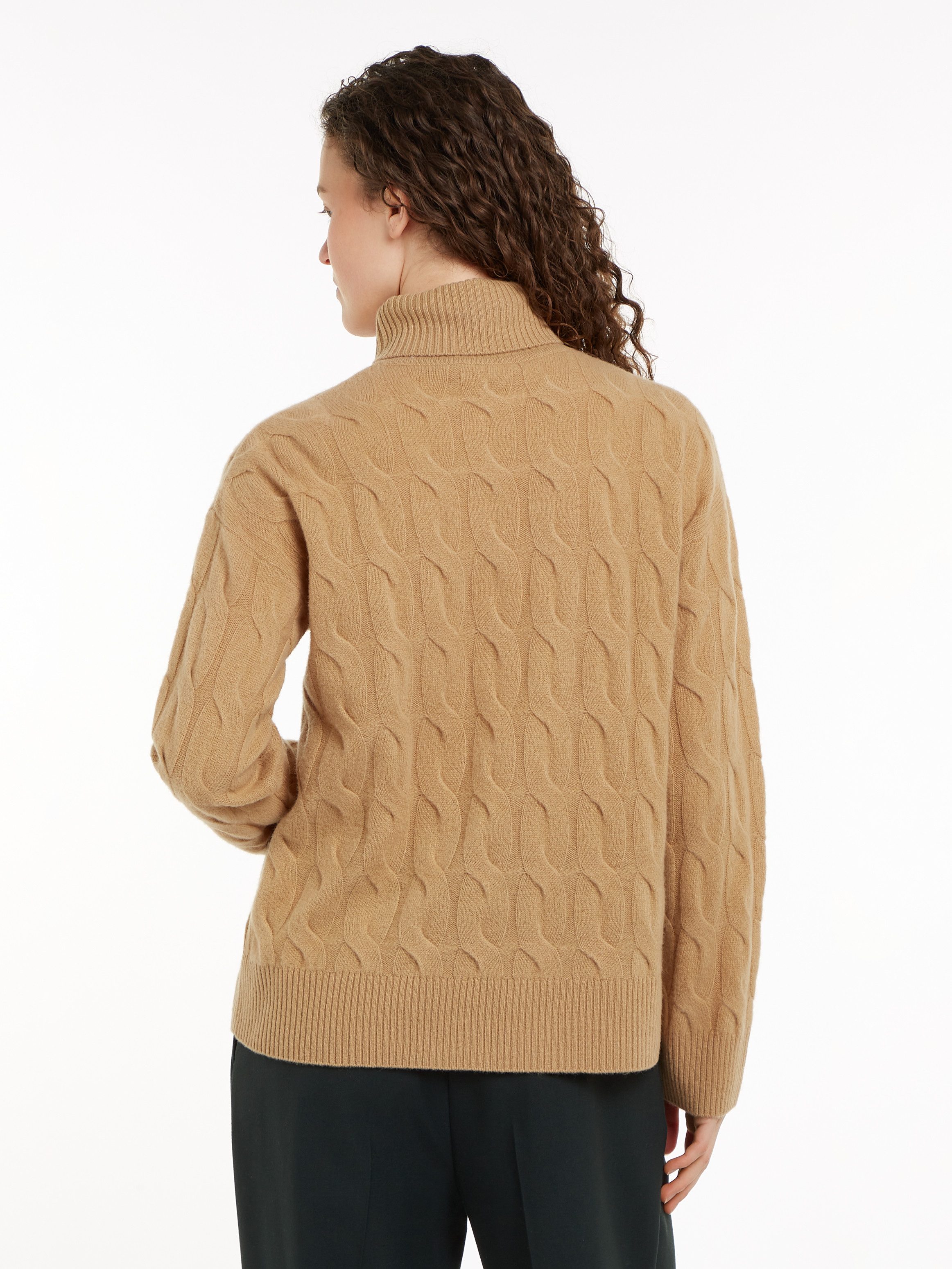 Tommy Hilfiger Coltrui SOFT WOOL CABLE ROLL-NK SWEATER met logoborduring allover kabelpatroon rolkraag 100% wol