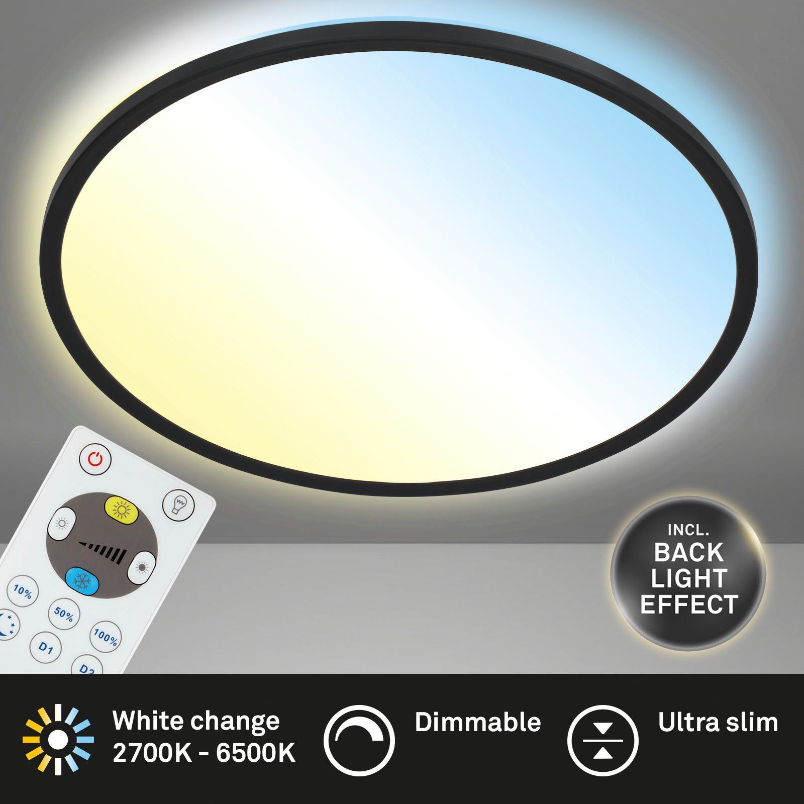 Briloner Leuchten Led-paneel 7080015 SLIM Plafondlamp, 42x2,9 cm, zwart, 22W, woonkamer, slaapkamer, keuken