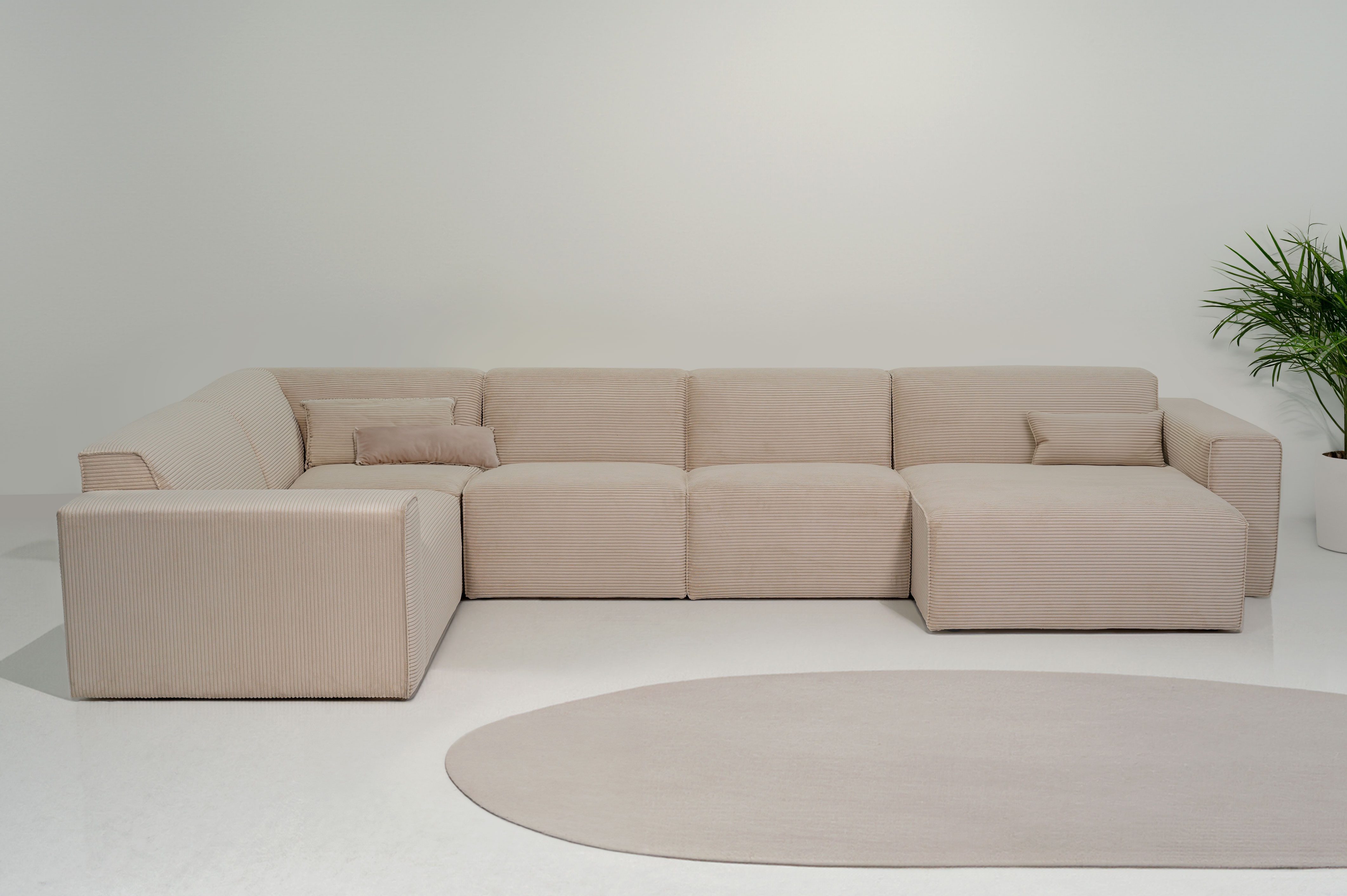 INOSIGN Zithoek Clayton in een trendy ribfluwelen bekleding, diverse combinaties mogelijk beige, zithoeken, 371 cm