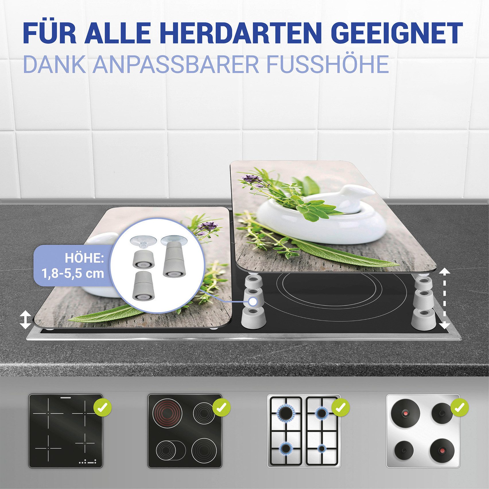 WENKO Kookplaatdeksel Universeel model Kruidentuin Kookplaatafdekking voor alle soorten kookplaten, krasvast, met antislipvoetjes (set, 2-delig)