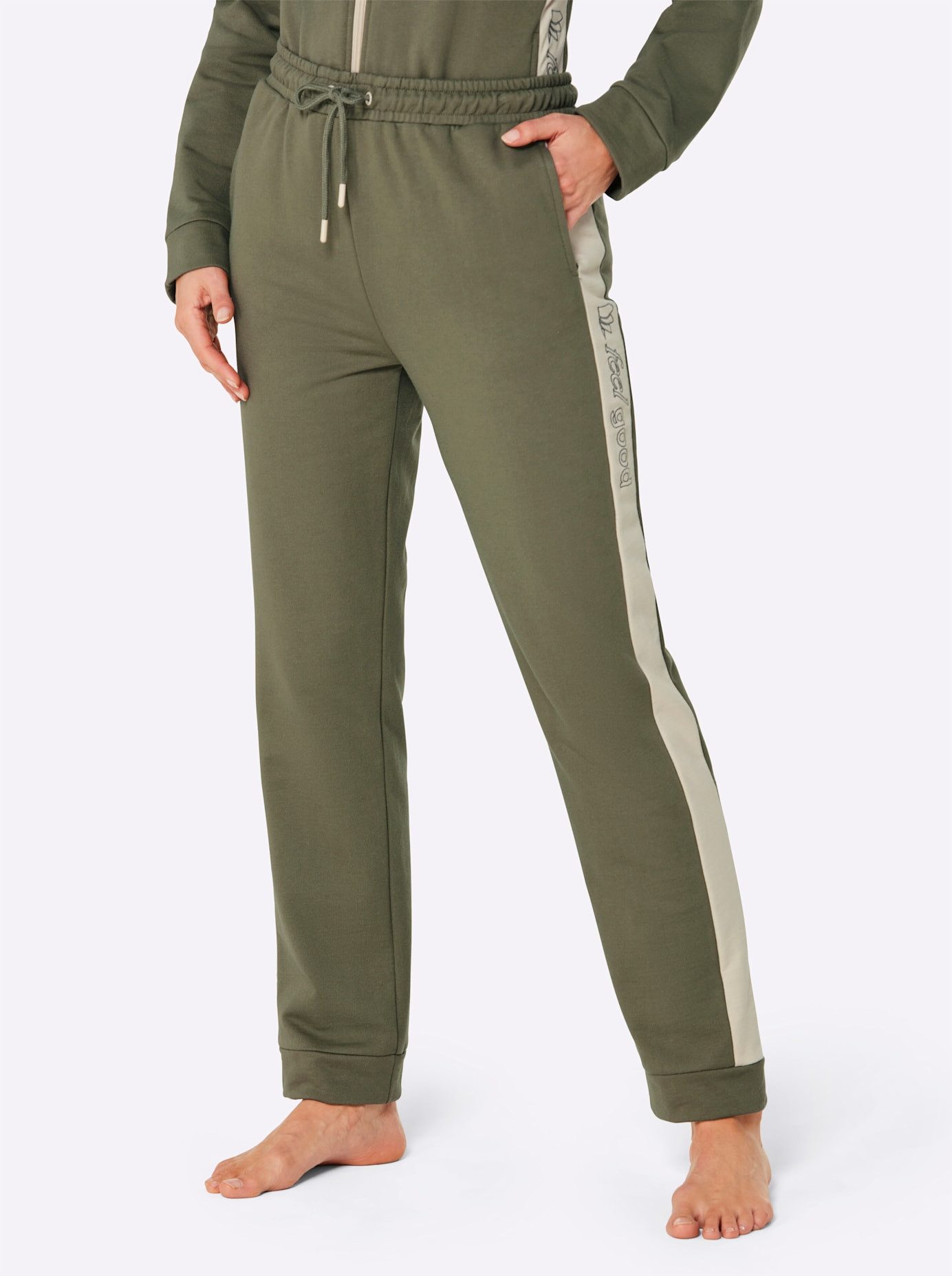 feel good Broek met elastische band dames loungewear maat 36/38 groen