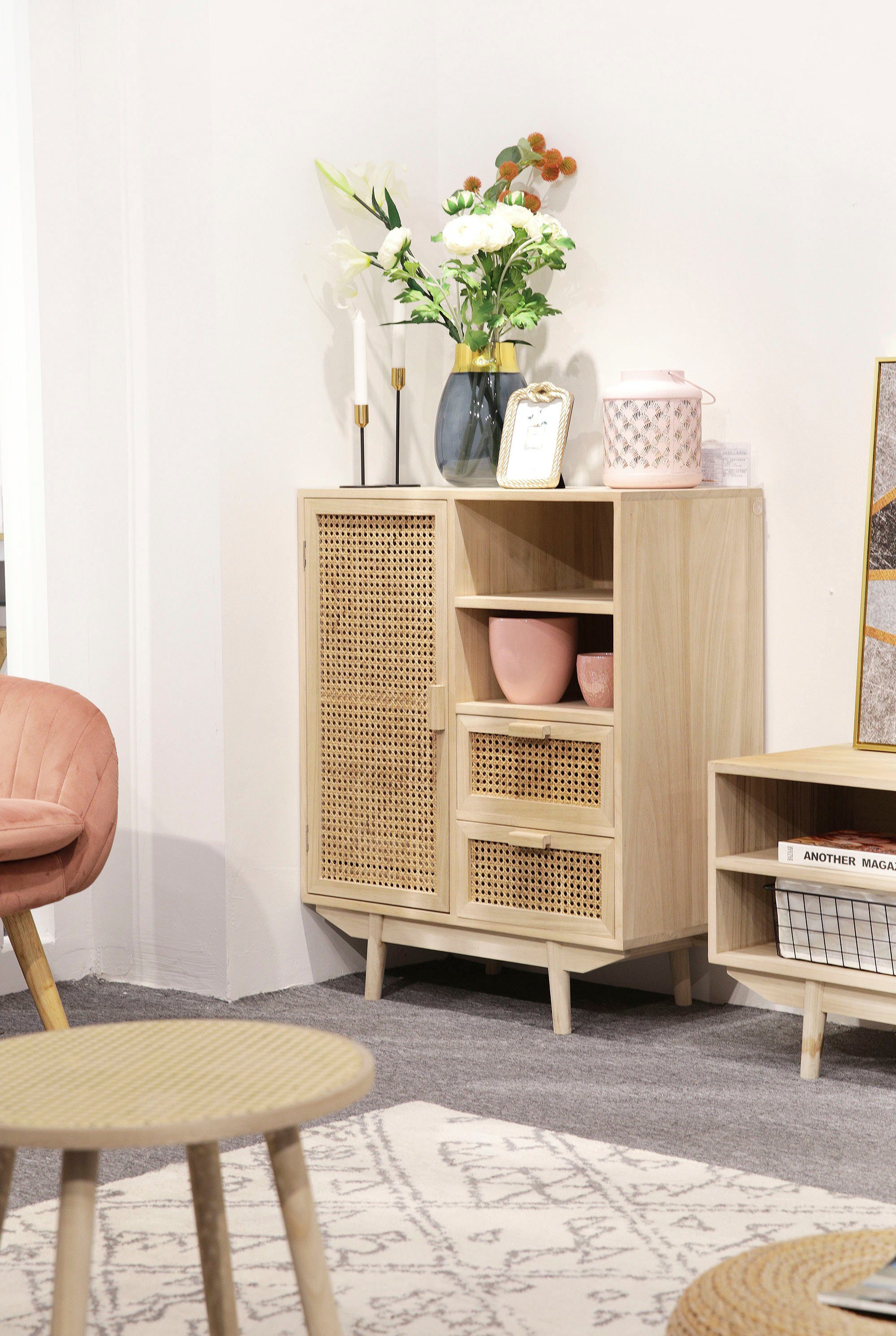 SalesFever Dressoir Kast, deur en ladefronten van rietweefsel, Weens weefsel