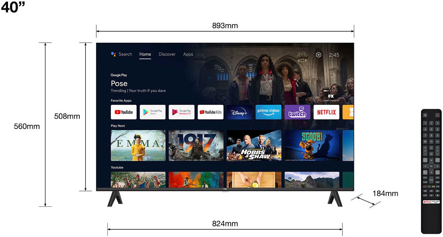 TCL Led-TV 40L5AX1, 100 cm / 40", Full HD, Android TV - Smart TV