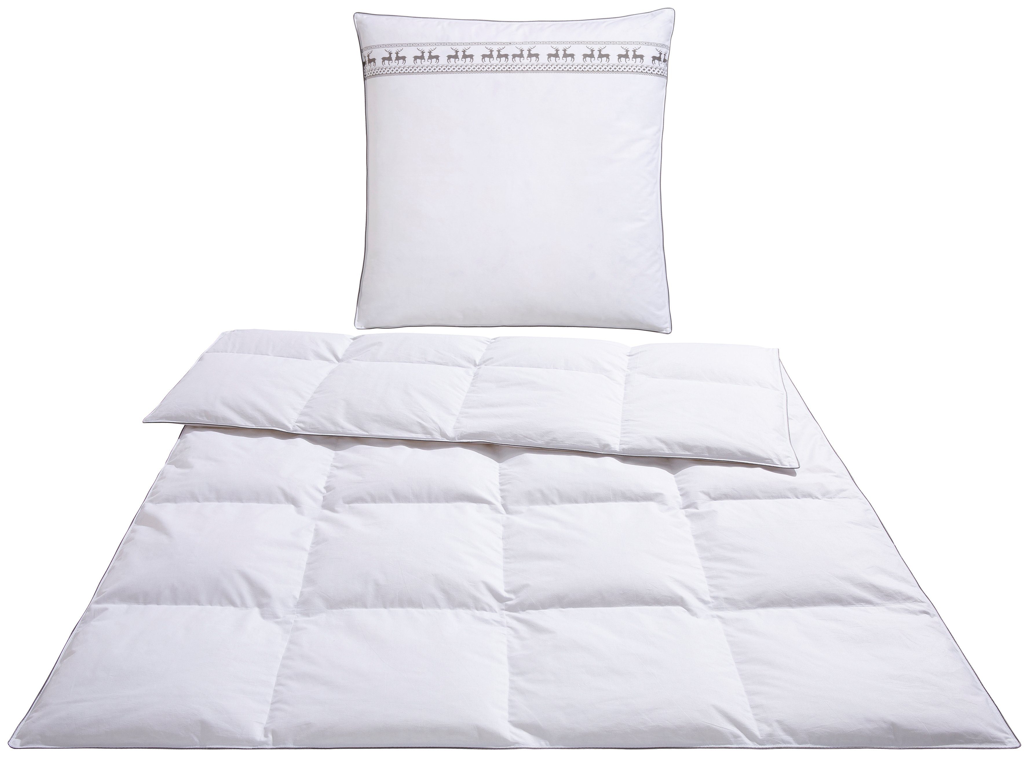 Älgdröm Donzen dekbed + hoofdkussen Sorsele, dekbed 135x200 cm of 155x220 cm, 2-delig. Set met kussen 80 x 80 cm, zomer, winter, Made in Germany (voordeelset)