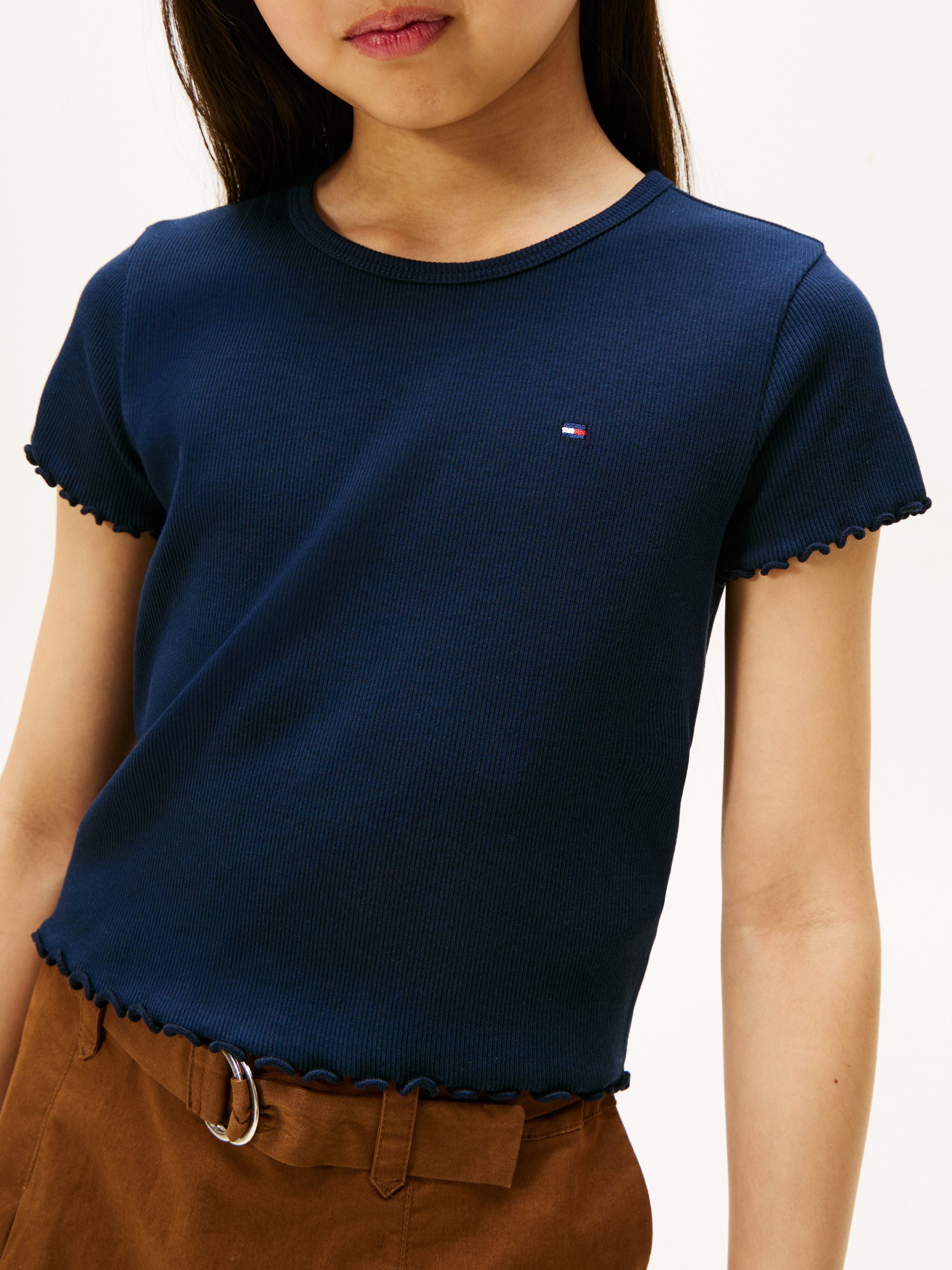Tommy Hilfiger T-shirt ESSENTIAL RIB TOP SS met babylock-randen, met logo-borduursel