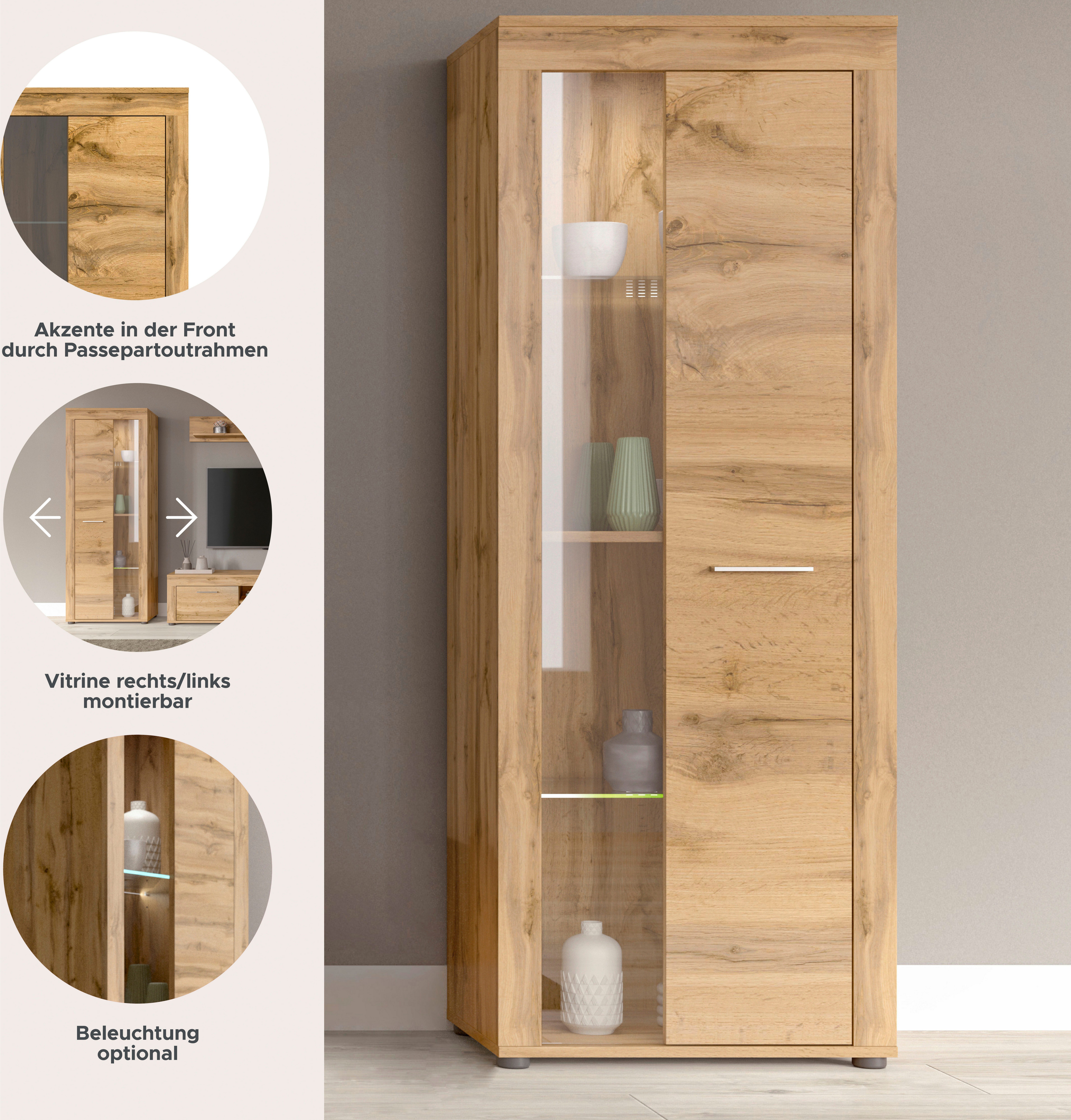 INOSIGN Vitrinekast Aosta, hoogte 159 cm, in verschillende kleuruitvoeringen 1 deur, 3 legplanken, 4 vakken, woonkamer, staande vitrine, glazen vitrine