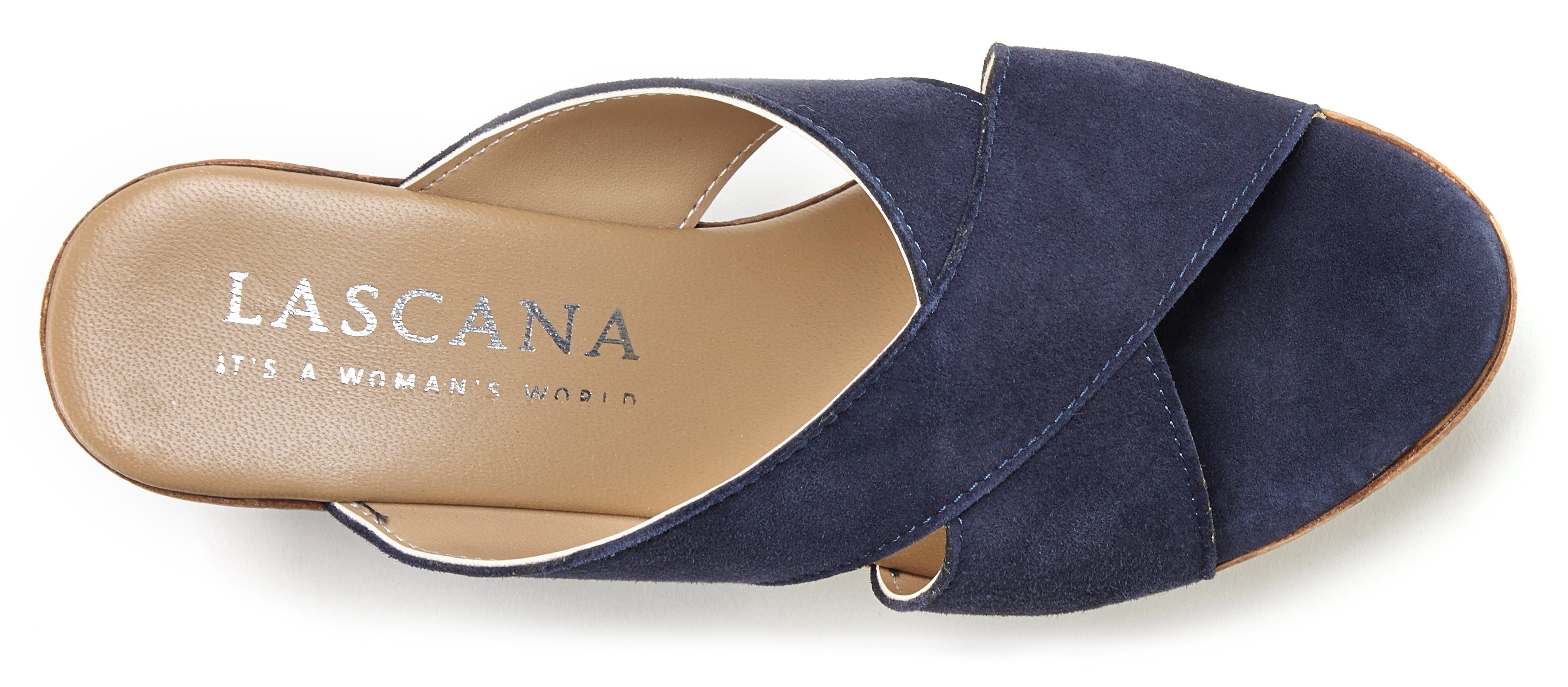 Lascana Slippers Mule, sandaal, open schoen van leer met blokhak