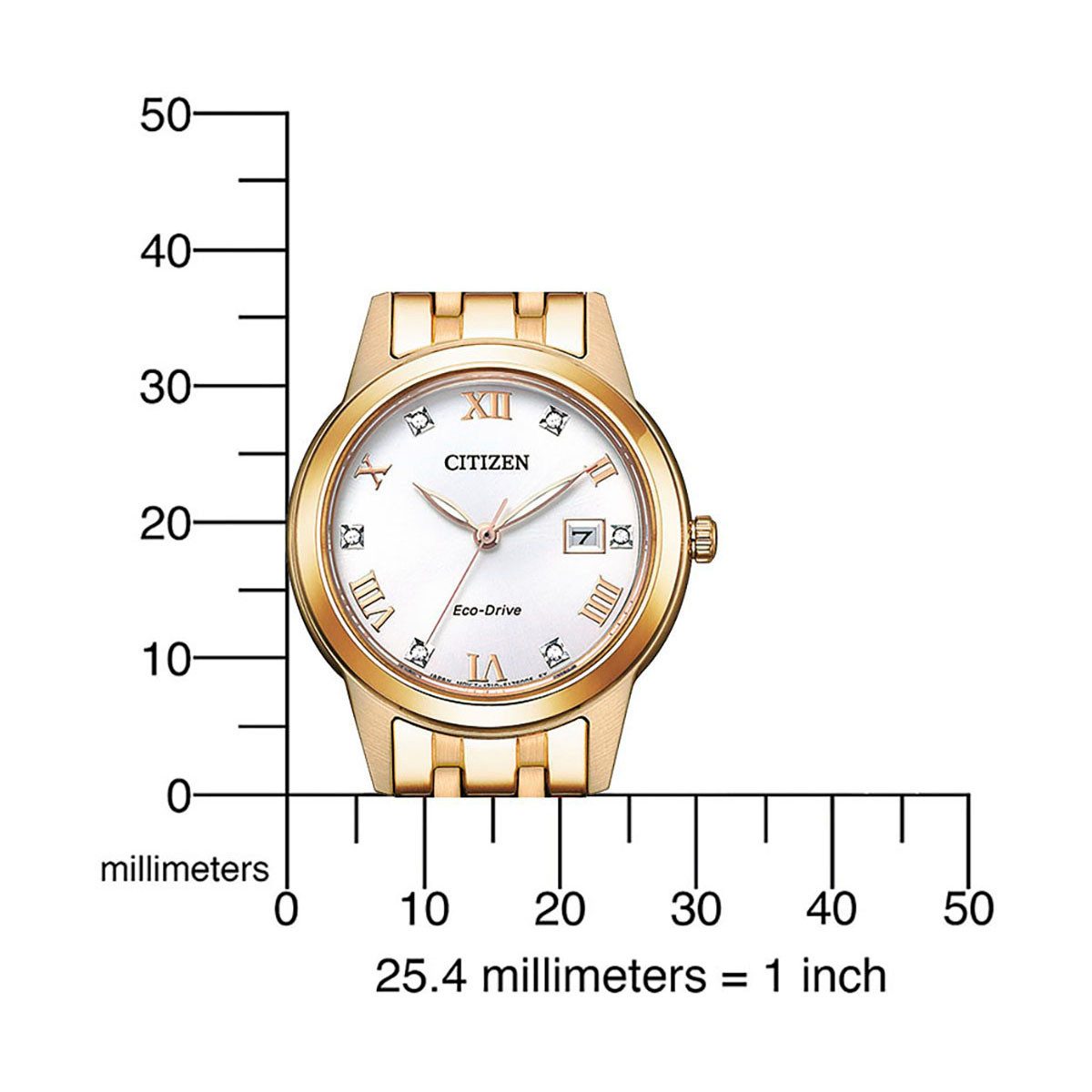 Citizen Solarhorloge FE1240-81L Horloge, dameshorloge, datum, kristalstenen, roestvrijstalen band