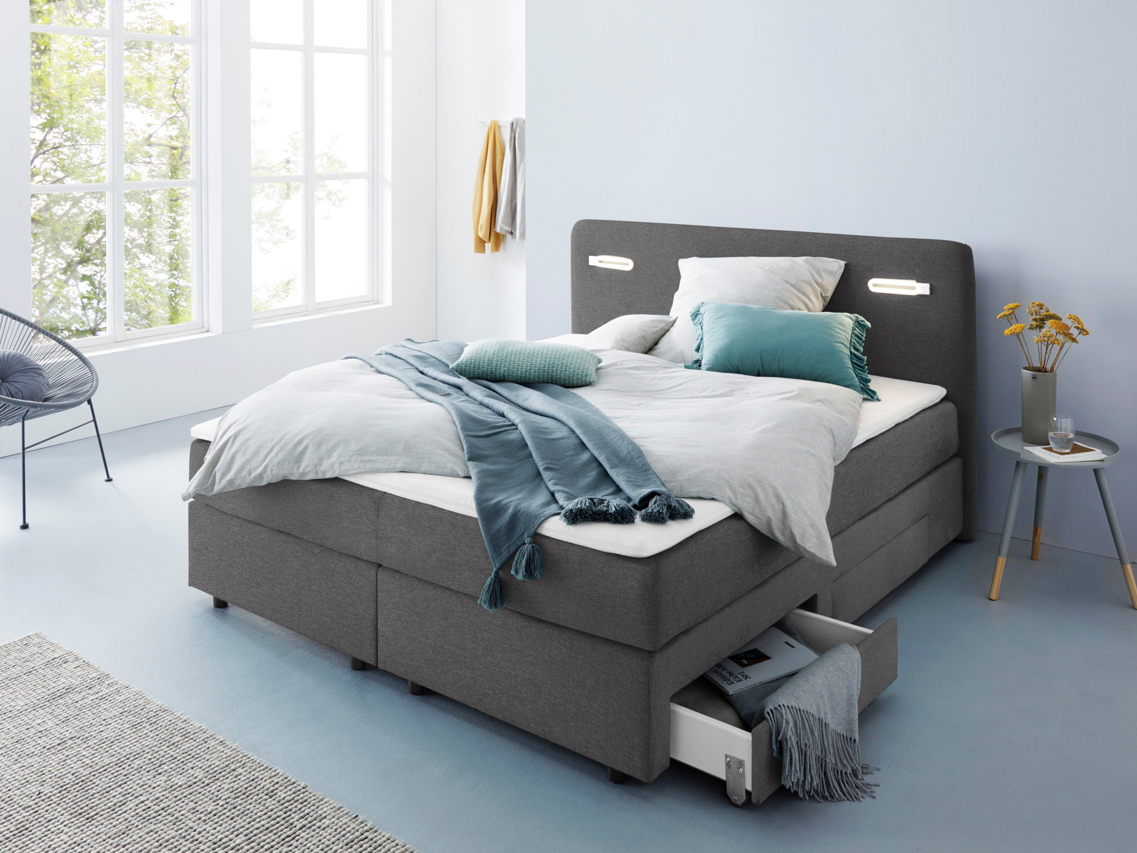 INOSIGN Boxspring Luan Laden, ledverlichting en topmatras, in breedte 120 cm en 180 cm