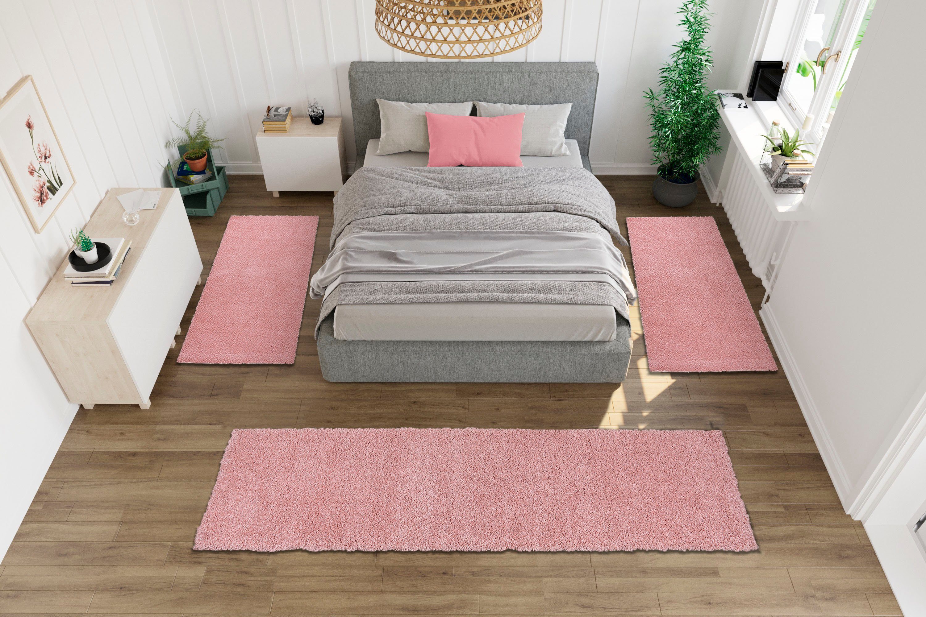 Bruno Banani Set slaapkamerkleedjes Shaggy Soft geweven, unikleuren, bijzonder zacht, slaapkamerkleed, loperset