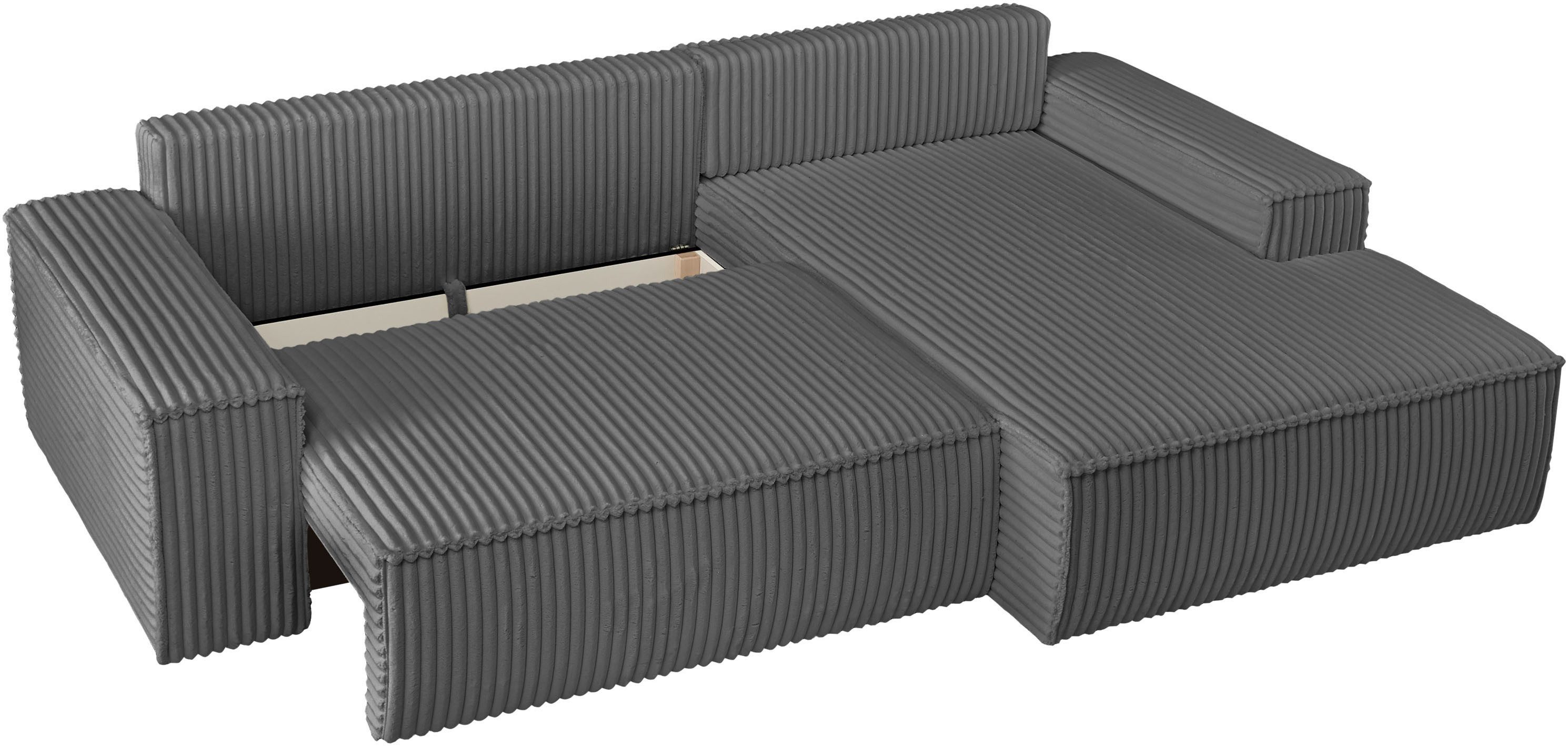 andas Hoekbank Finnley slaapbank 267 cm in Bouclé, fijne structuur en cord, L-vorm