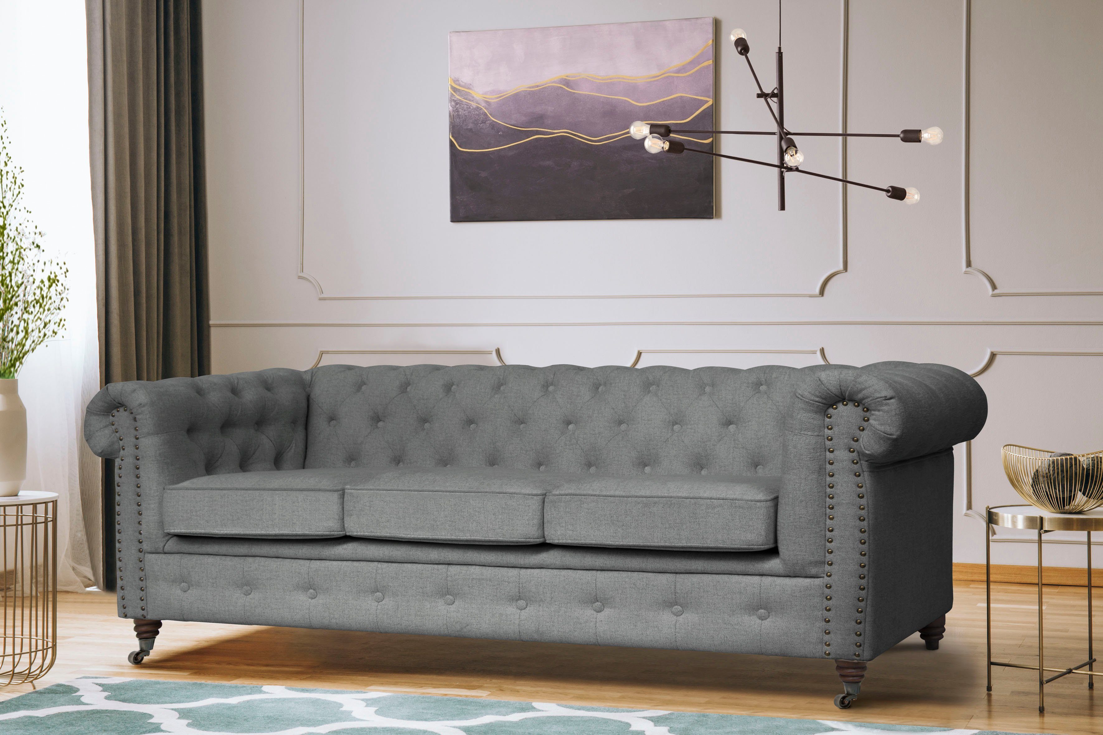 Home affaire Chesterfield-bank Aarburg luxueuze capitonnage en siernagels in chesterfield-design