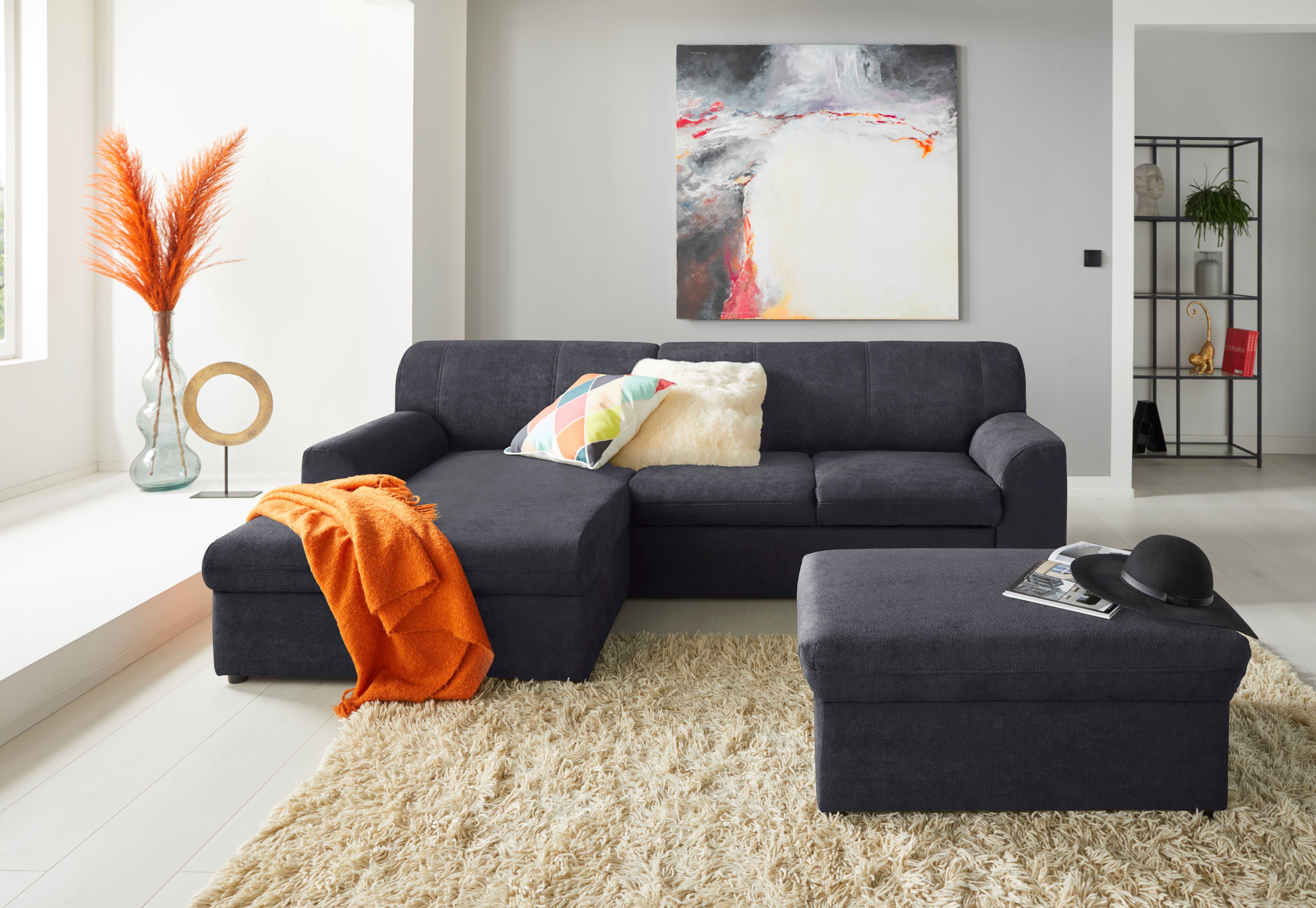 DOMO collection Hoekbank Topper, elegant en tijdloos, compacte afmetingen 245/155cm, L-vorm