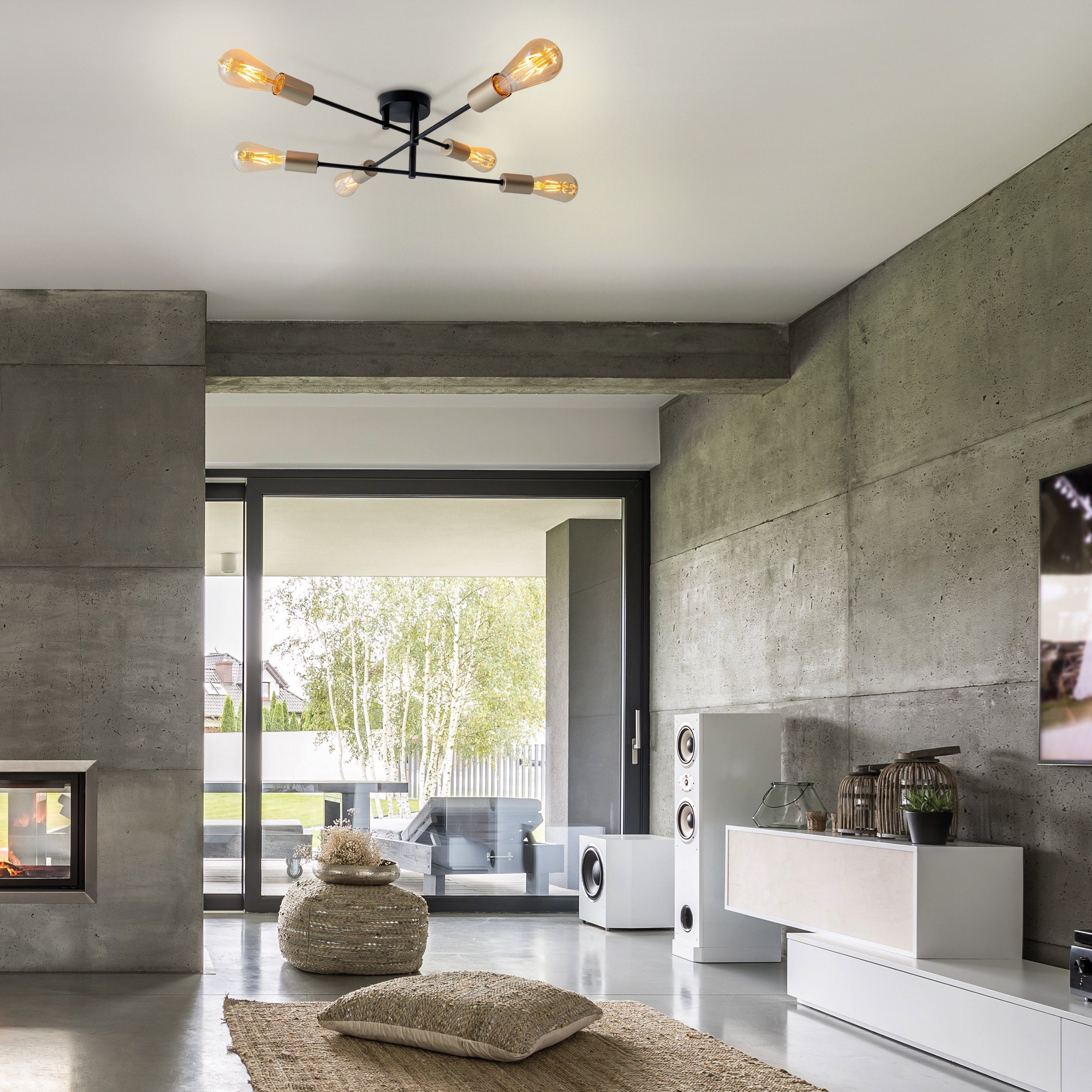 näve Plafondlamp Modo verstelbaar, e27 max. 40 w, frame: zwart/vatting: goudkleur (1 stuk)