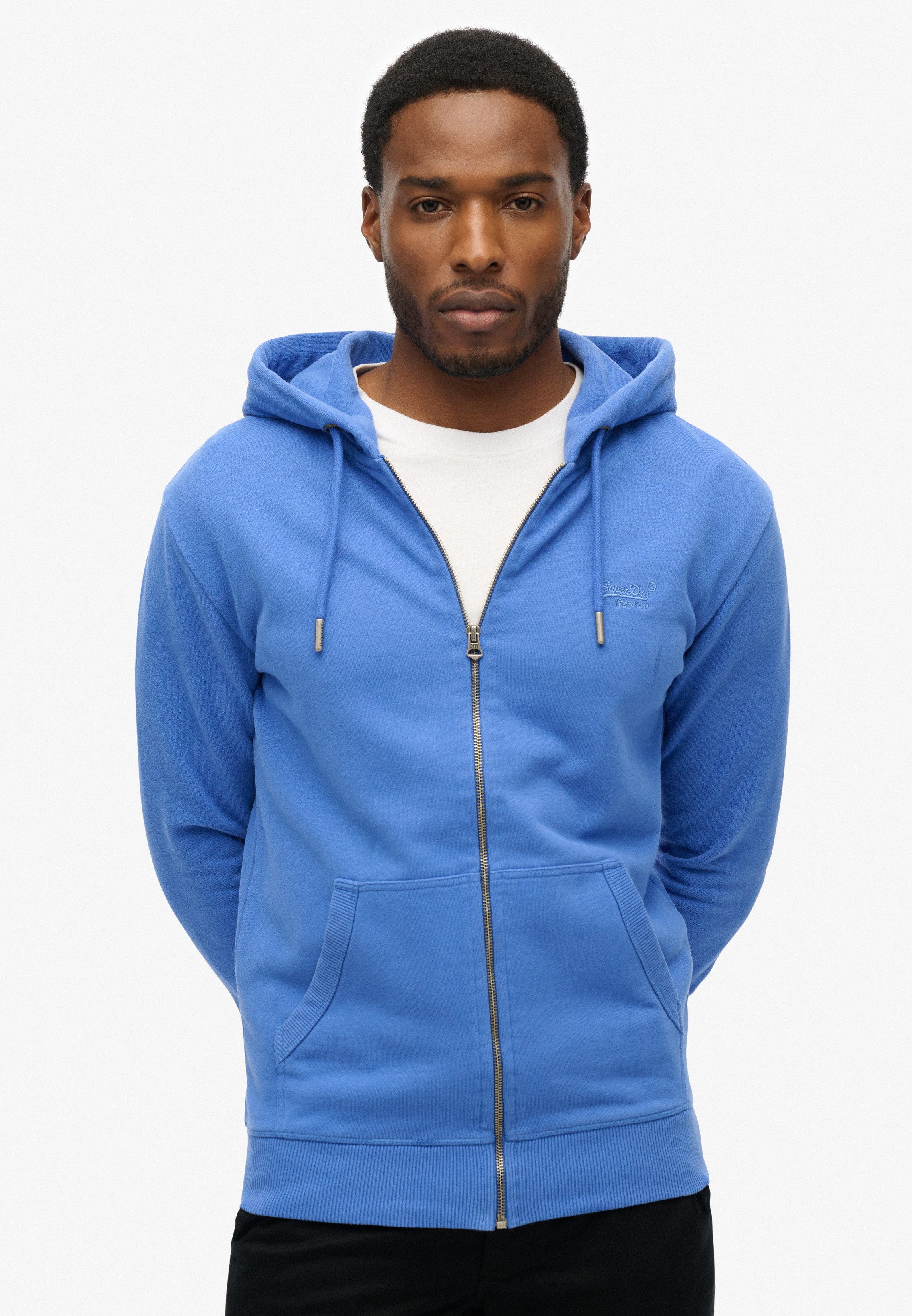 Superdry Capuchonsweatvest ESSENTIAL LOGO ZIP HOODIE HB heren sweatvesten maat S blauw