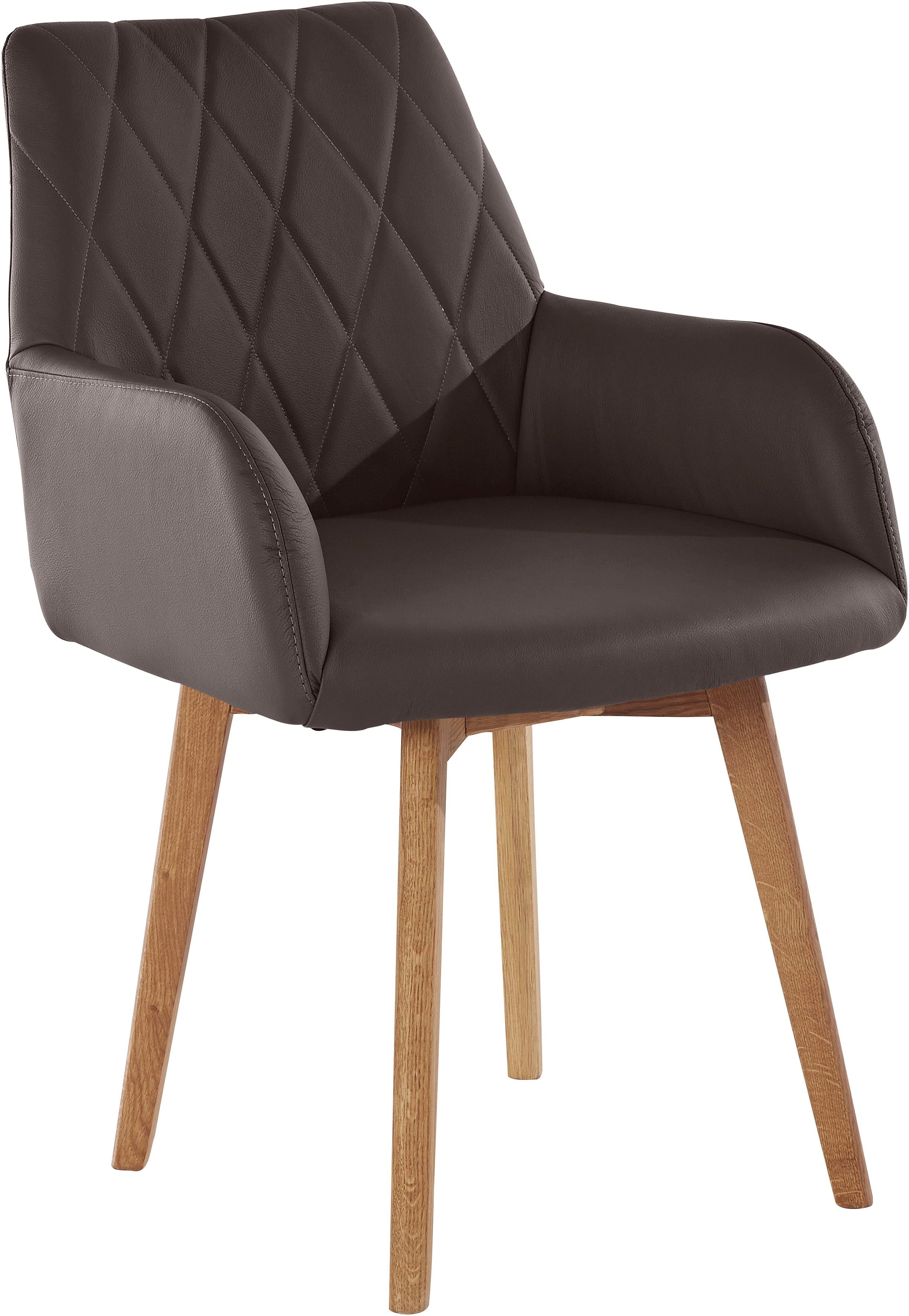 Home affaire Eetkamerstoel Brest Fauteuil in leer of microvezel, geolied massief eiken frame (2 stuks)