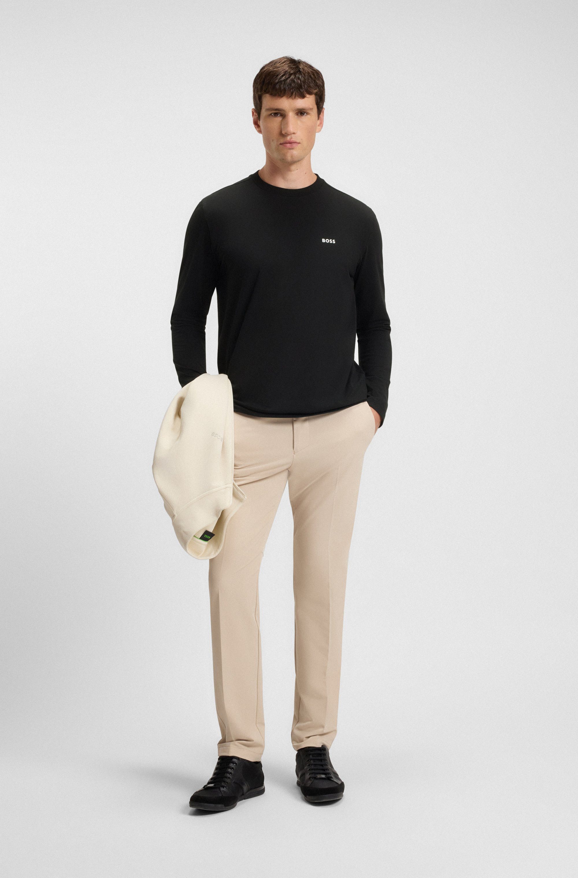 BOSS GREEN Shirt met lange mouwen Tee Long met een ronde hals