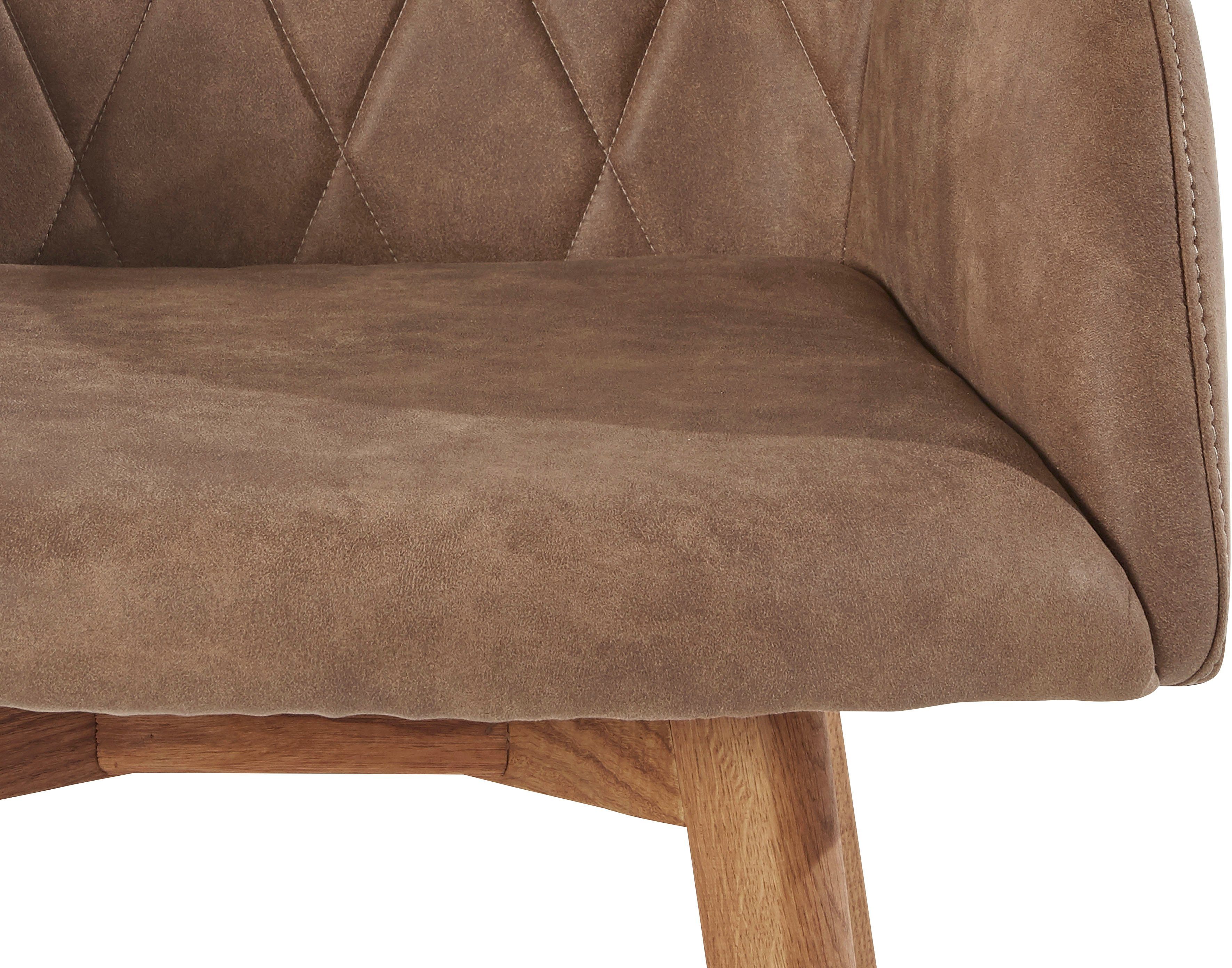 Home affaire Eetkamerstoel Brest Fauteuil in leer of microvezel, geolied massief eiken frame (2 stuks)