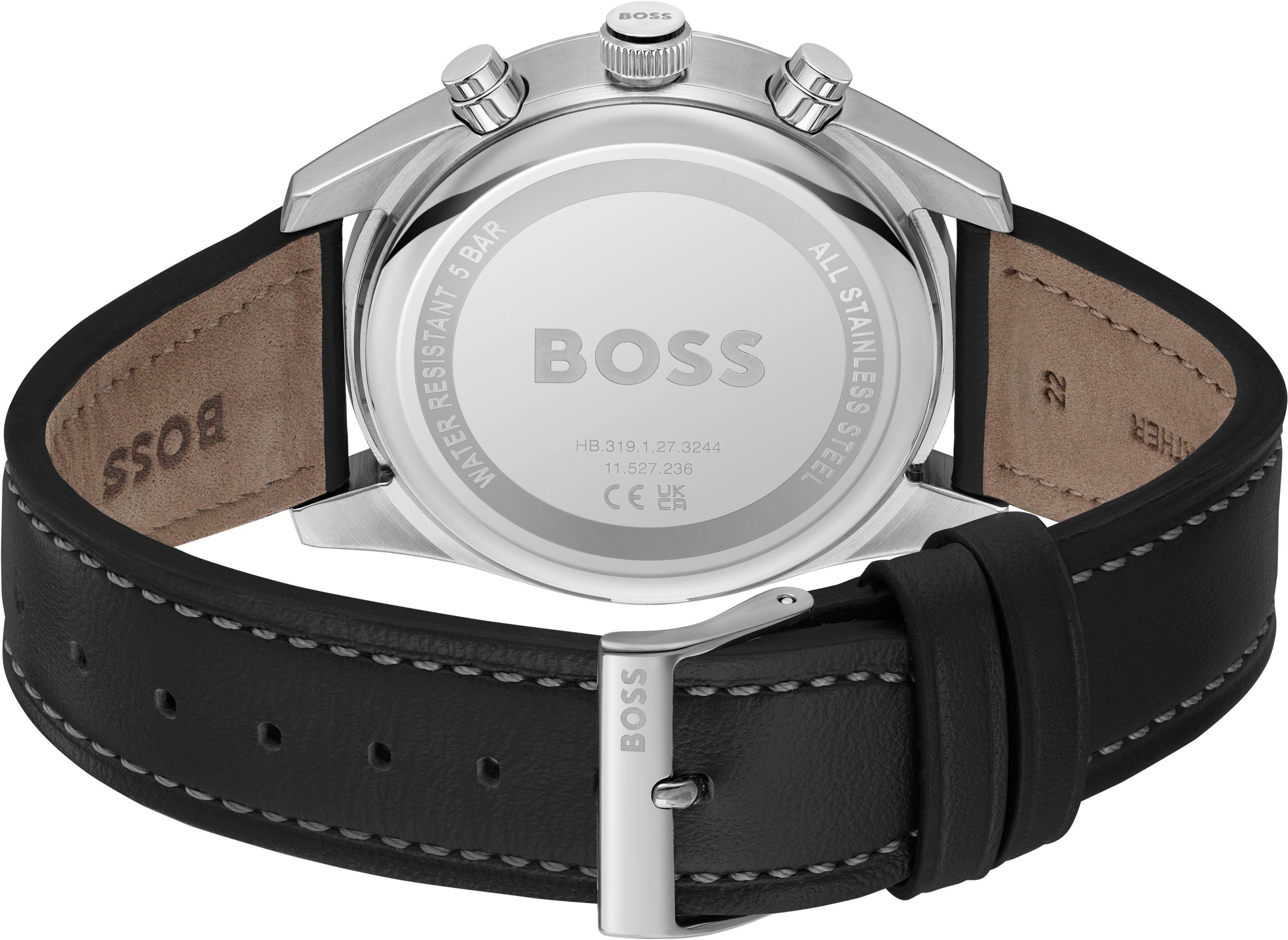 Boss Chronograaf SKYTRAVELLER Quartzhorloge, horloge, herrenuur, leren band, analoog, dag
