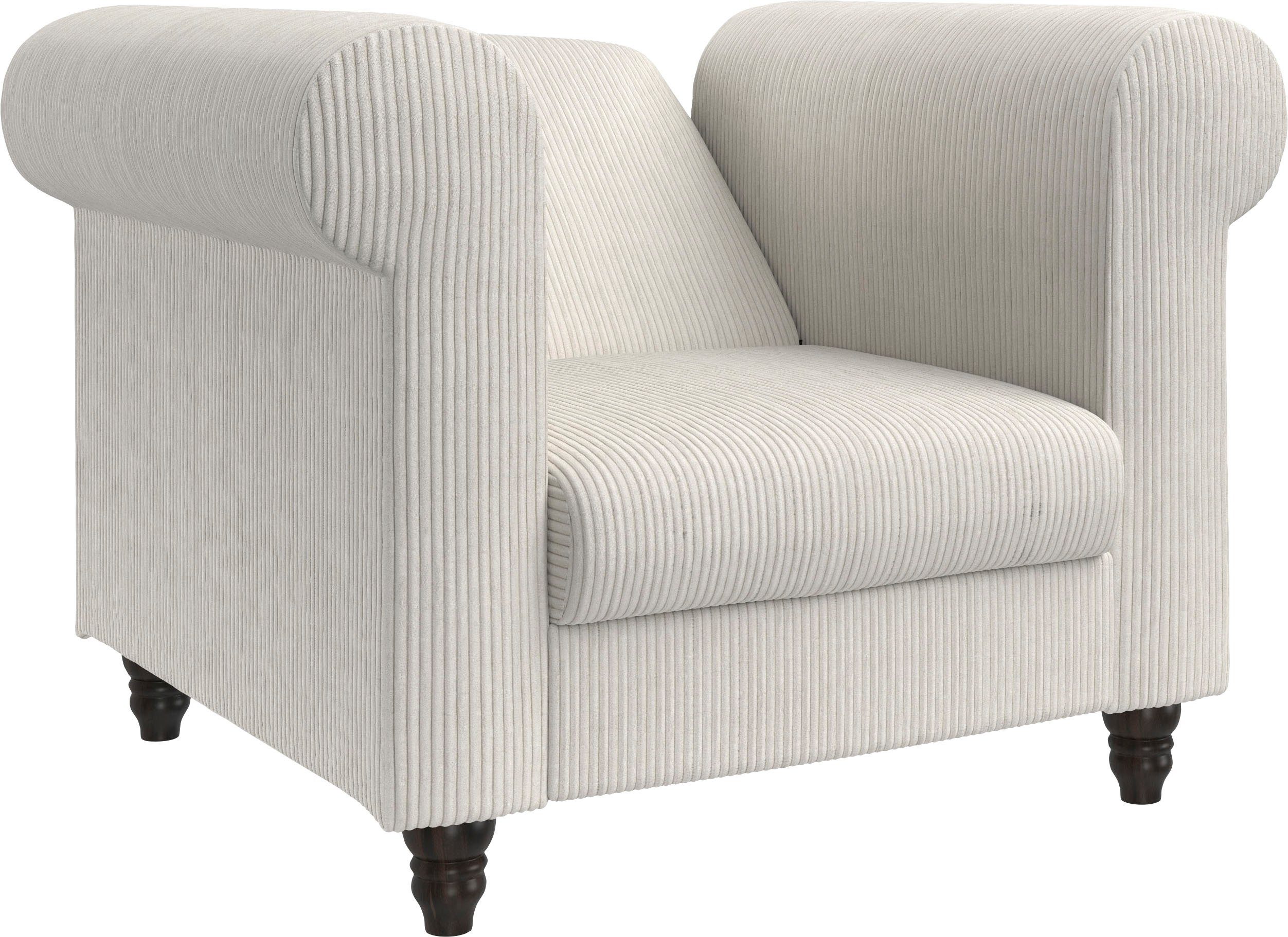 Dorel Home Chesterfield-fauteuil Felix II in breed ribfluweel met rugleuning 3-voudig verstelbaar, benen massief hout, zithoogte 46 cm