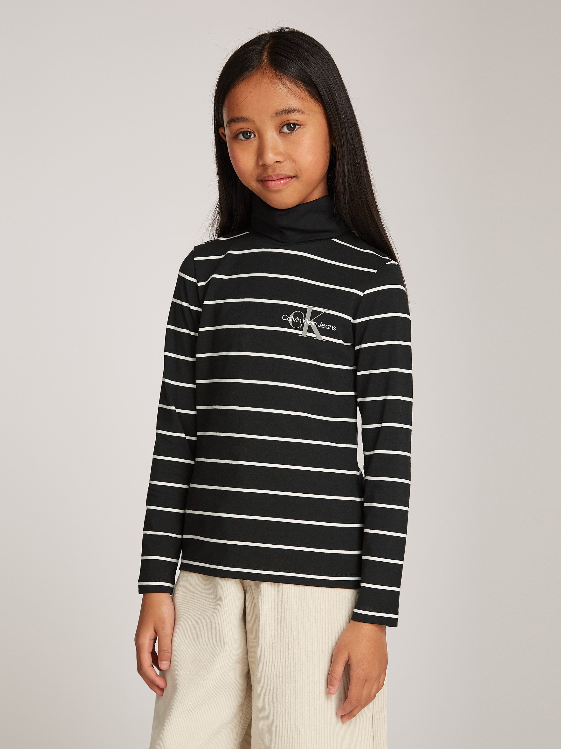 Calvin Klein Colshirt Slim Roll Neck Stripe Ls T-Shirt voor kinderen tot 16 jaar en met logo-opdruk