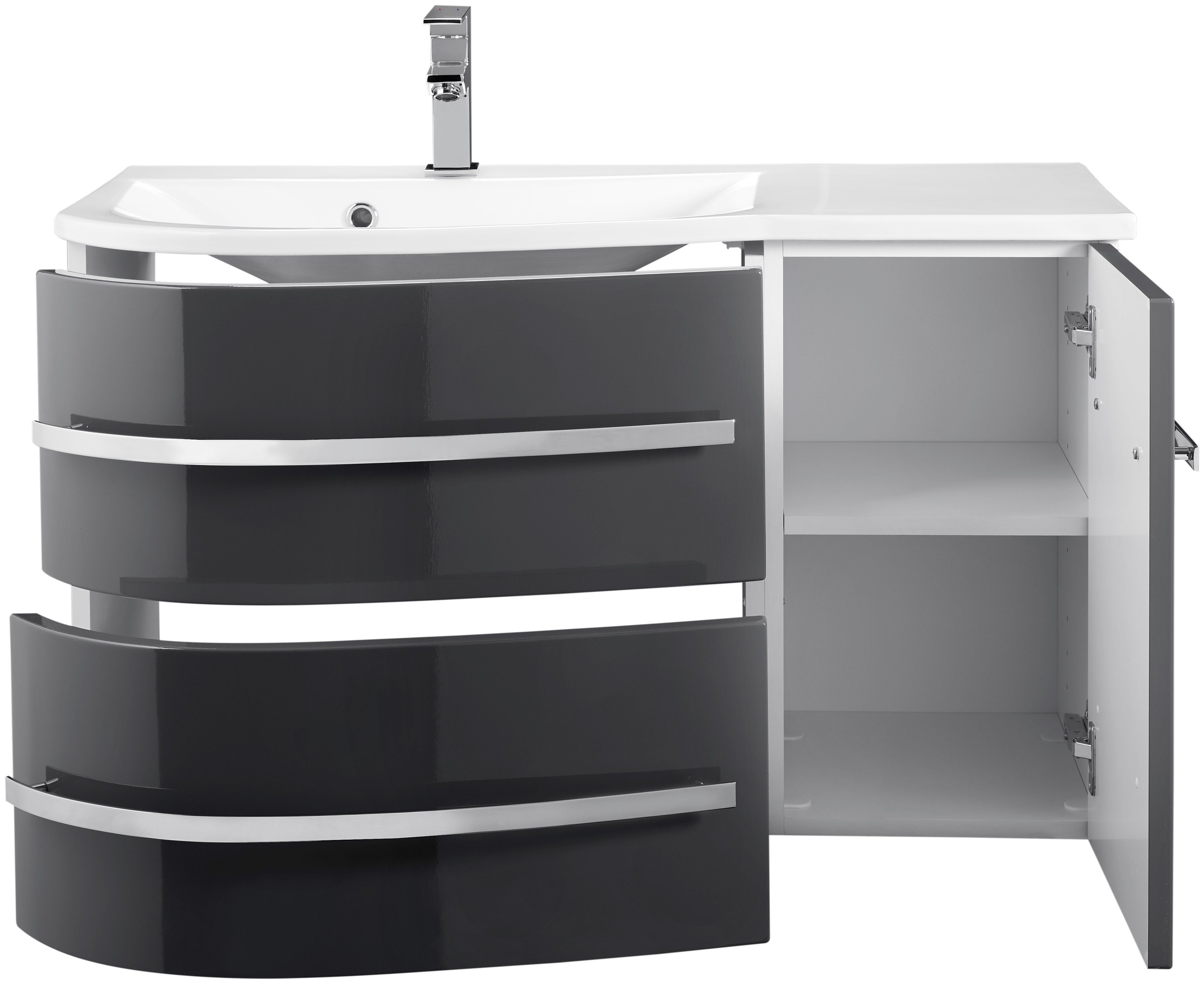 welltime Wastafelonderkast Oslo Breedte 90 cm, gebogen model, planchet rechts