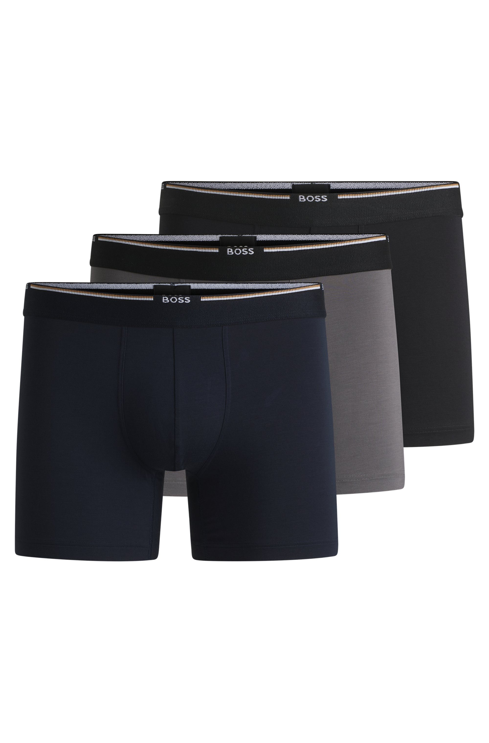 BOSS Boxershort BoxerBr 3P Natura met logo-opschrift op de band (set, 3 stuks)
