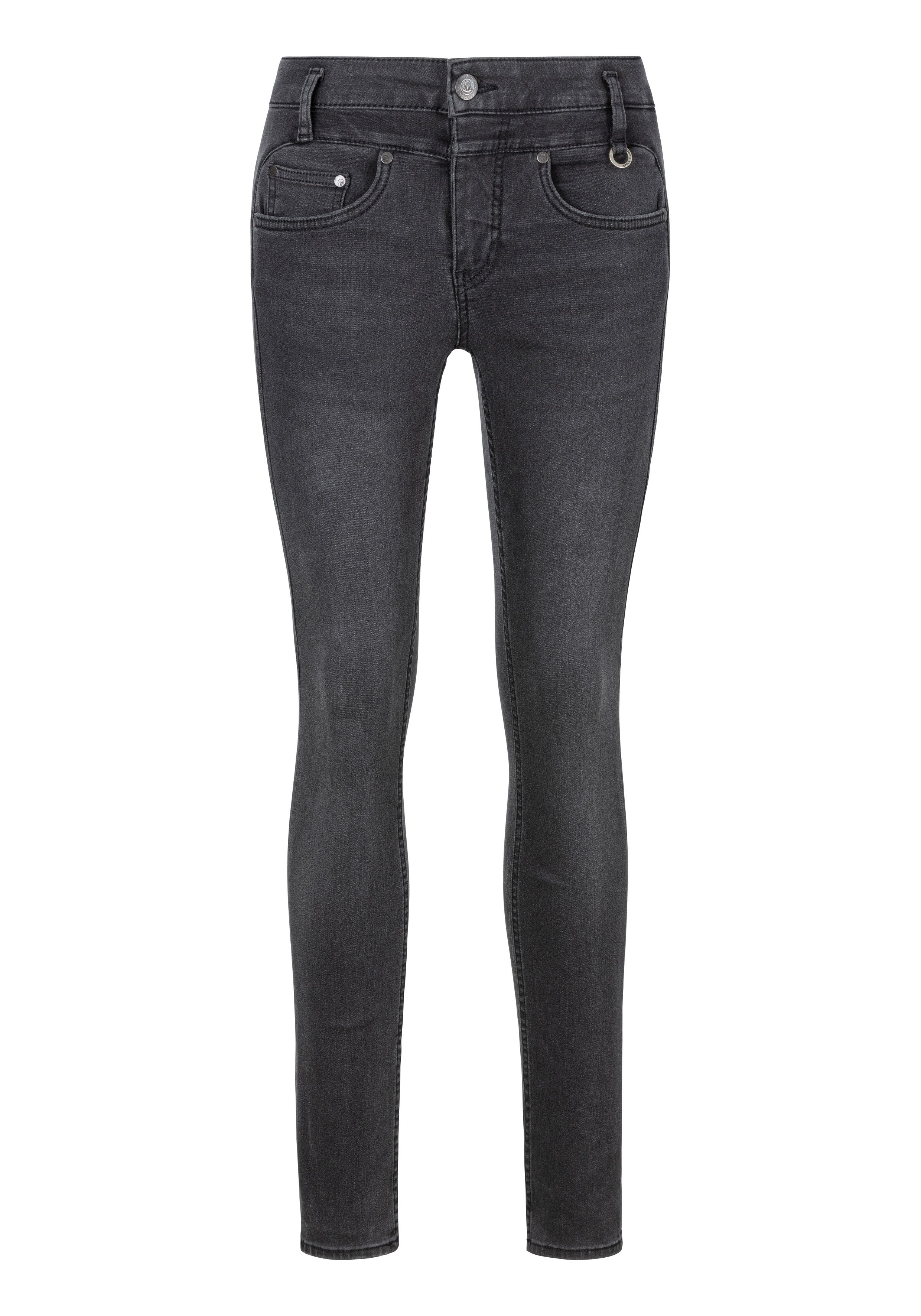 Herrlicher Skinny fit jeans Sharp Slim Reused Denim Black met decoratieve ring aan de riemlus