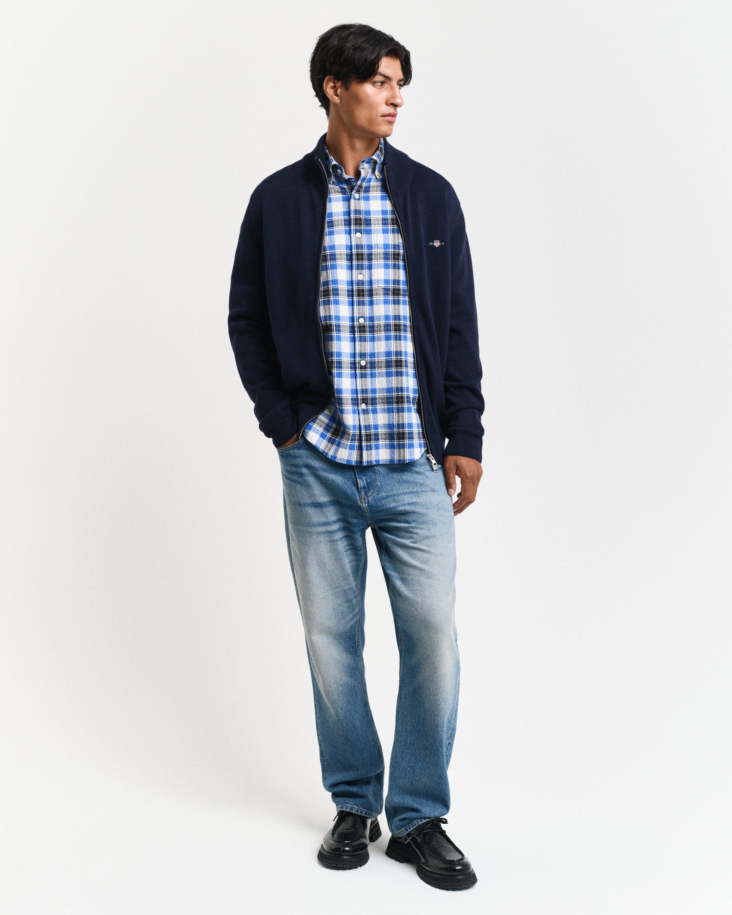 Gant Cardigan CASUAL COTTON ZIP CARDIGAN Met ribbels aan opstaande kraag, mouwen en zoom