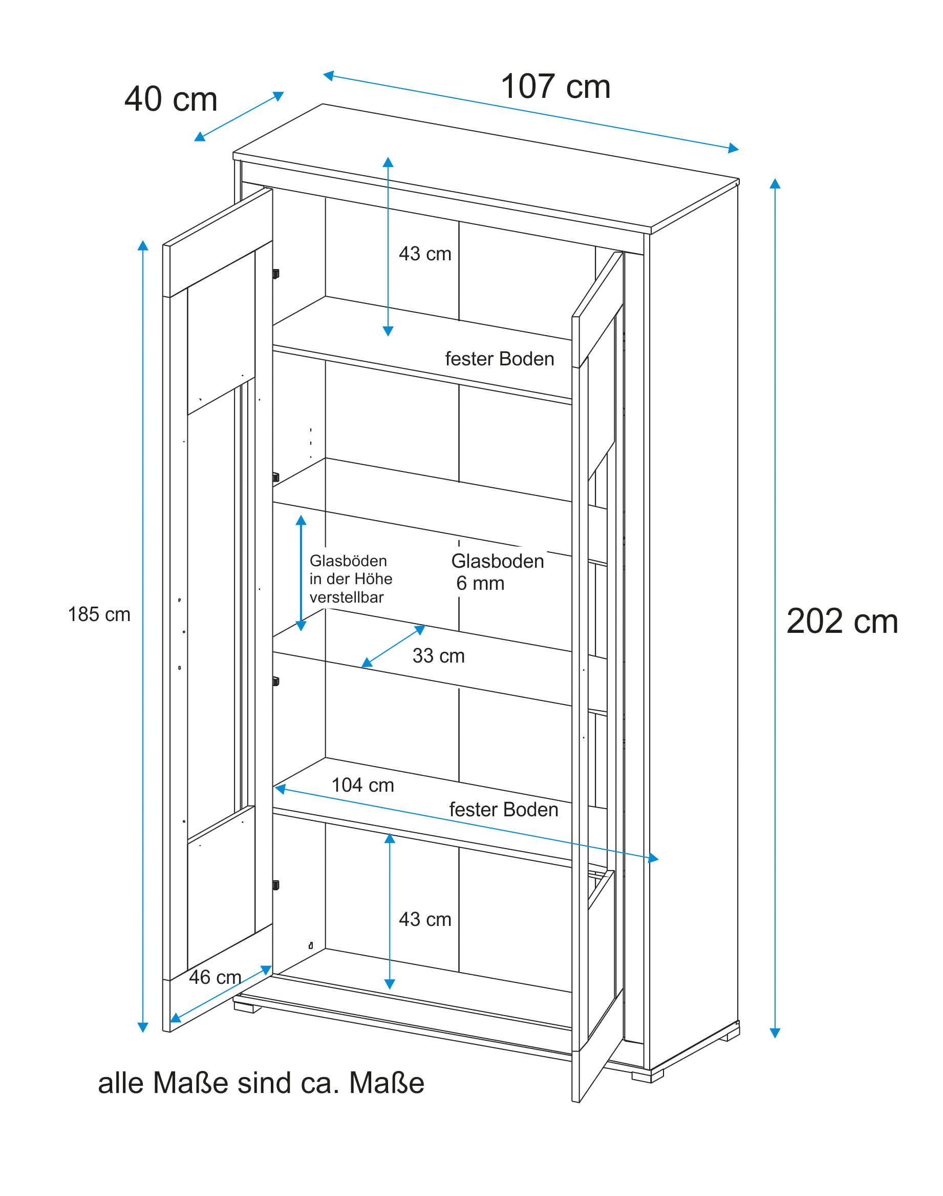 VOGL Möbelfabrik Vitrinekast Hoogte 202 cm