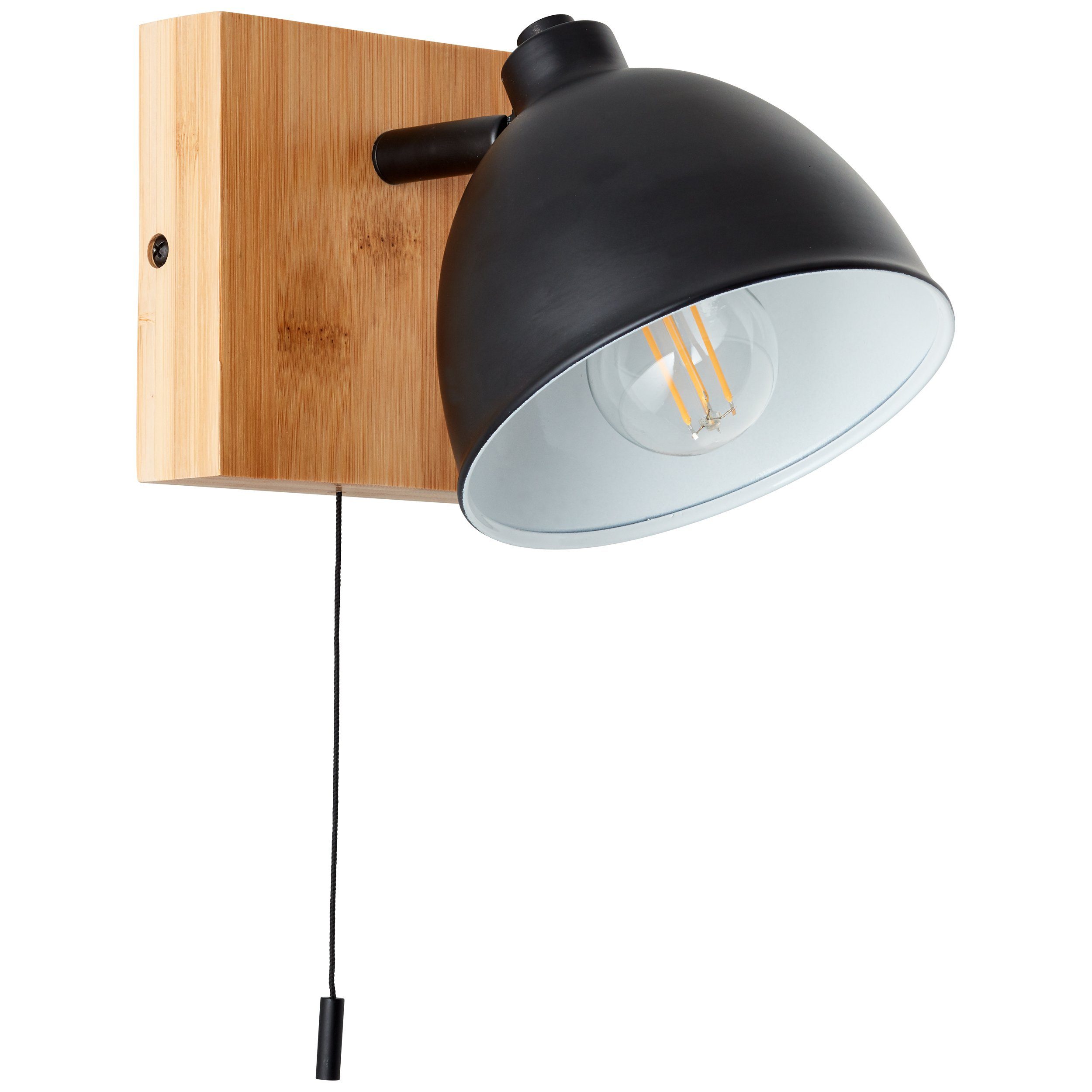 Brilliant Leuchten Wandlamp Celia Hoogte 13 cm, E14, metaal/bamboe, mat zwart/bamboe