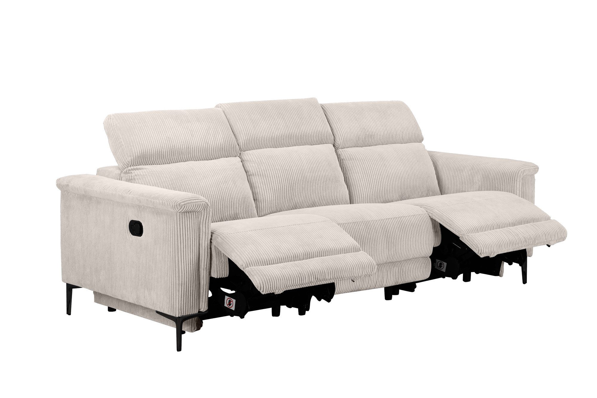 Places of Style 3-zitsbank Lund Cord, met handmatige of elektrische relaxfunctie in 2 zitplaatsen