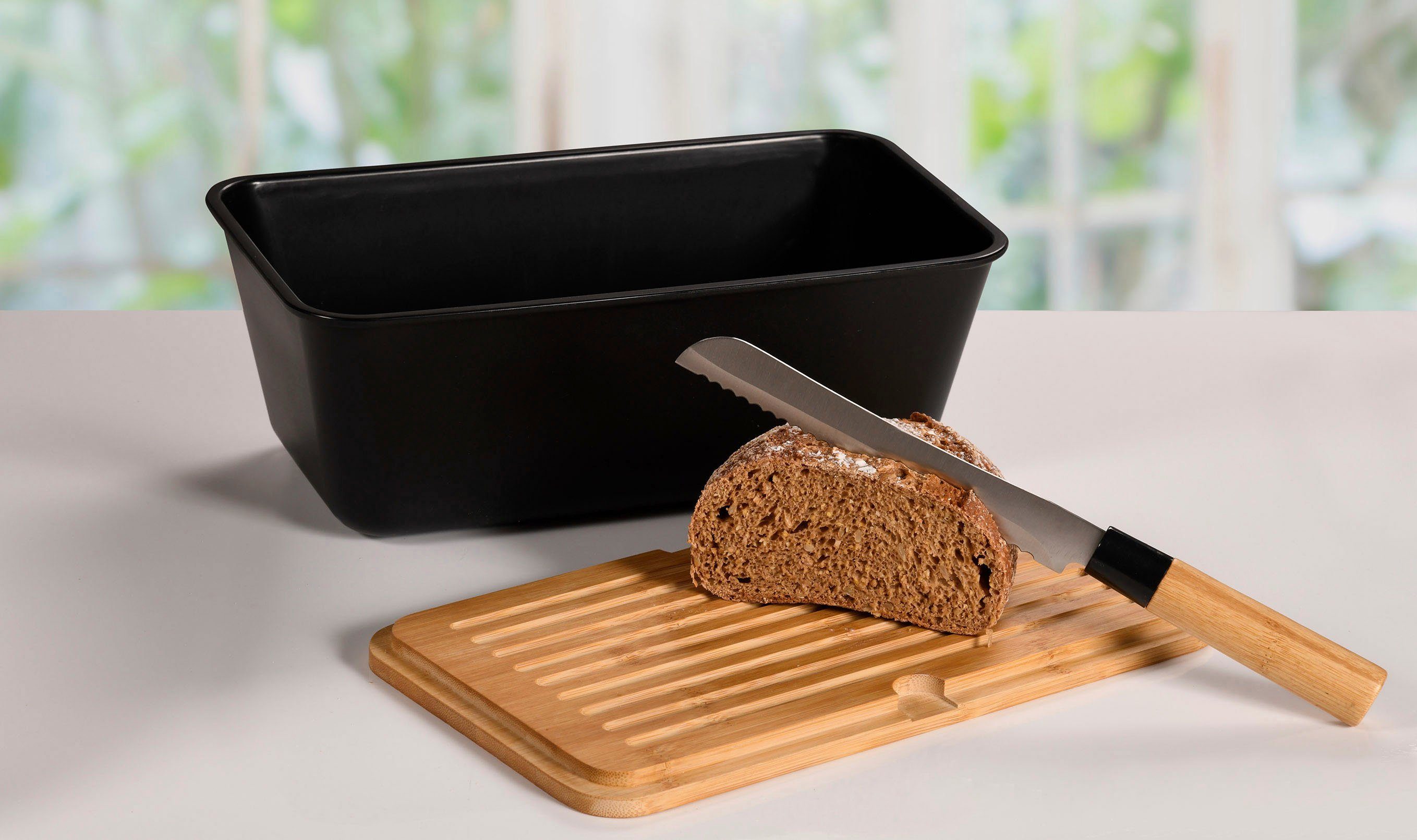 KESPER for kitchen & home Broodtrommel Brooddoos met bamboedeksel met afneembare deksel met snijoppervlak (2-delig)