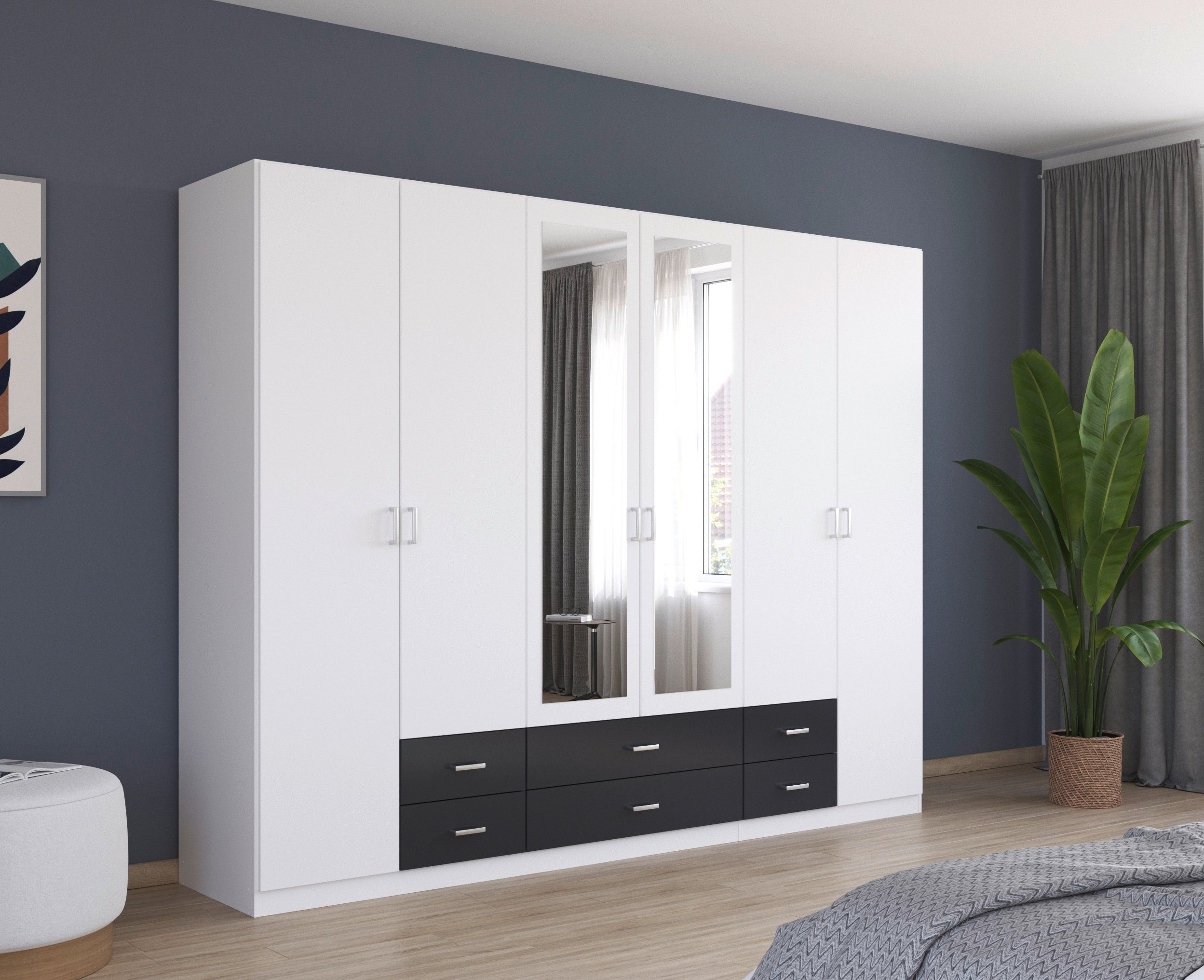 rauch Kledingkast Kast Garderobe Wasmand GAMMA in 3 Breedtes veel opbergruimte met 6 lades, met spiegel topseller made in germany