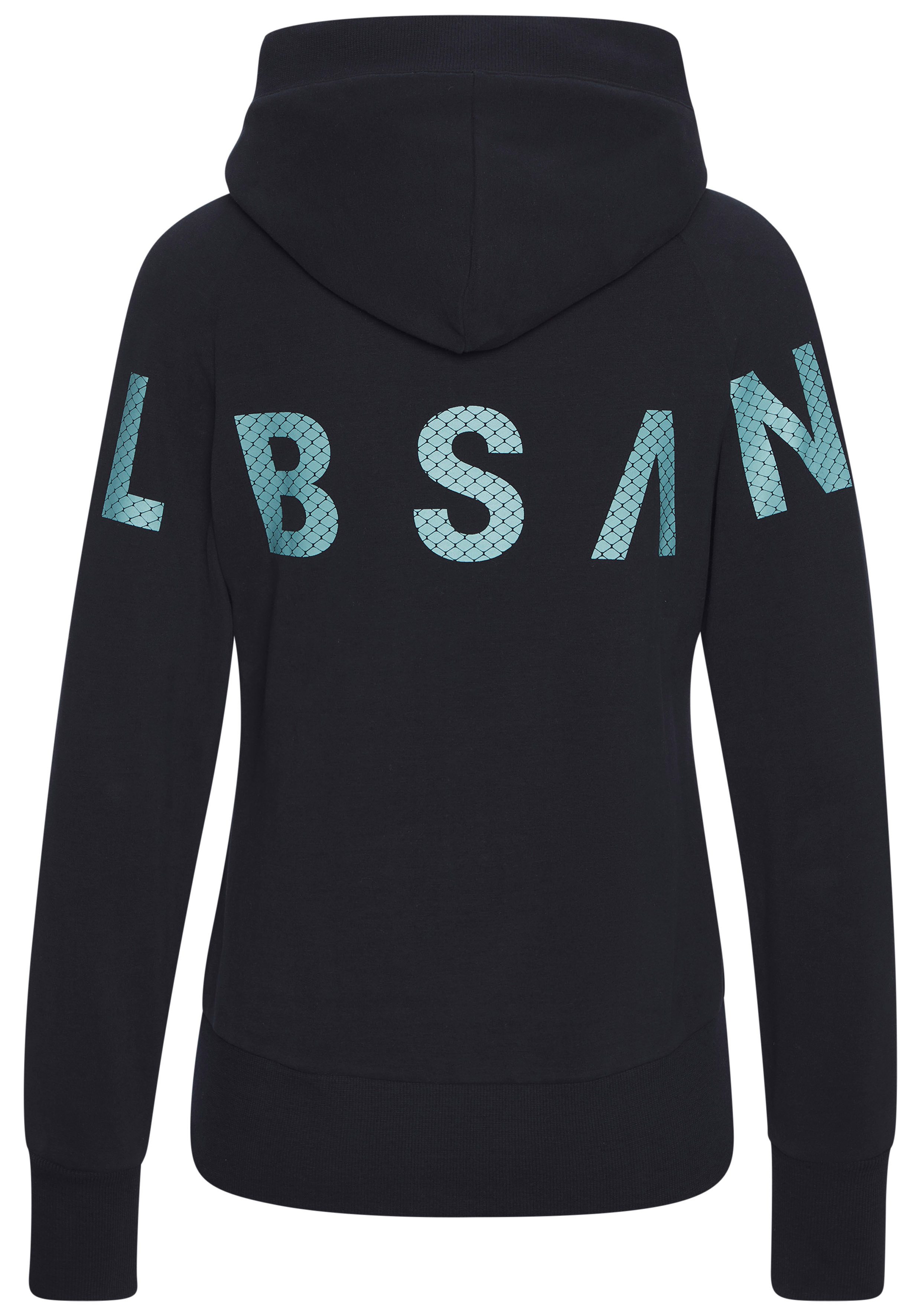 Elbsand Capuchonsweatvest met grote logoprint achter, comfortabele vrijetijdjack met zakken