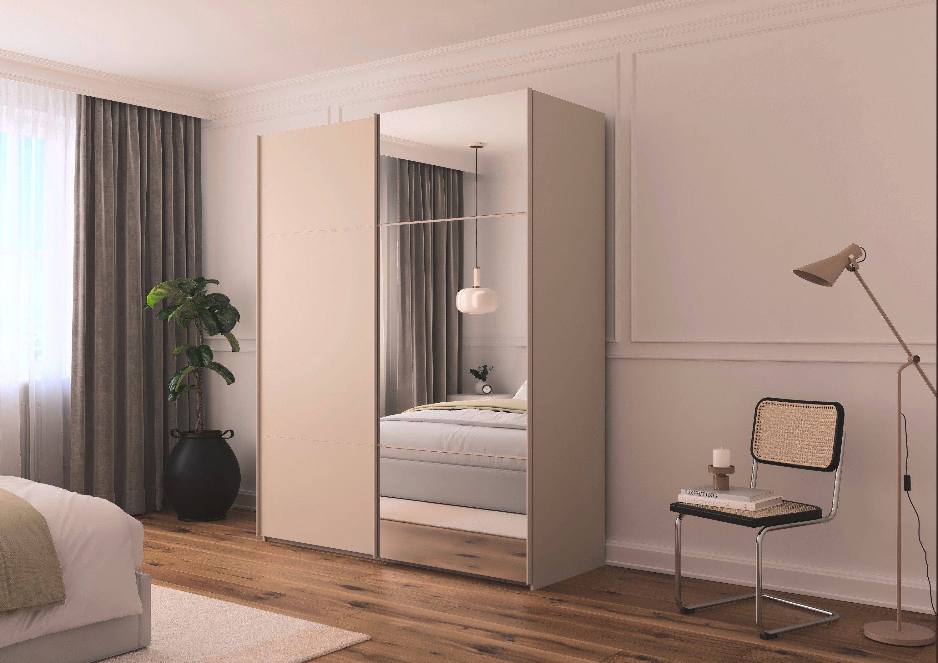 rauch Schuifdeurkast Kledingkast kast garderobe slaapkamerkast SCALE-TRIO edel drievoudig front met 2 sierlijsten en spiegel made in germany