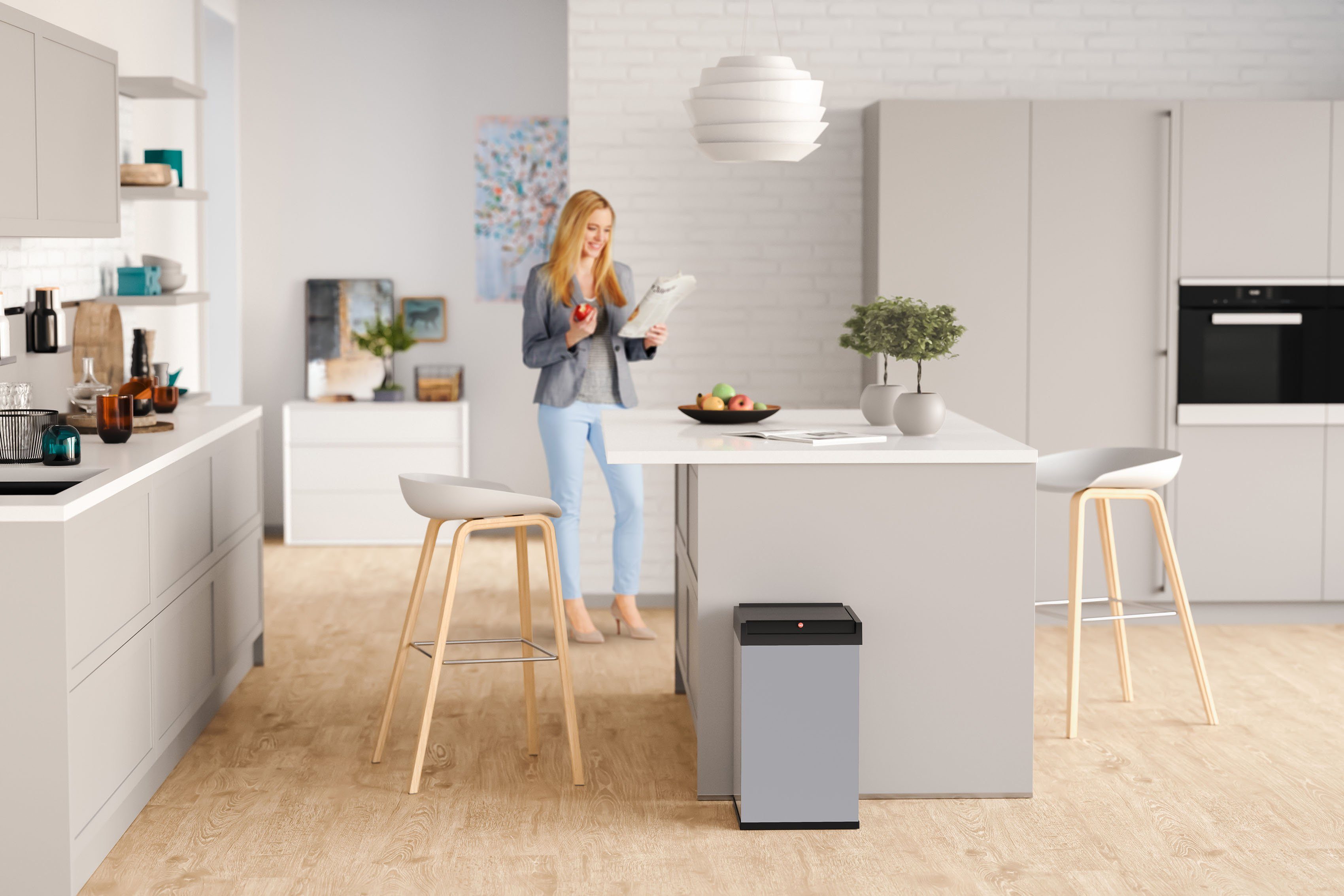 Hailo Vuilnisemmer Big-Box Swing L 35 liter, plaatstaal, prullenbak met zelfsluitende swingdeksel