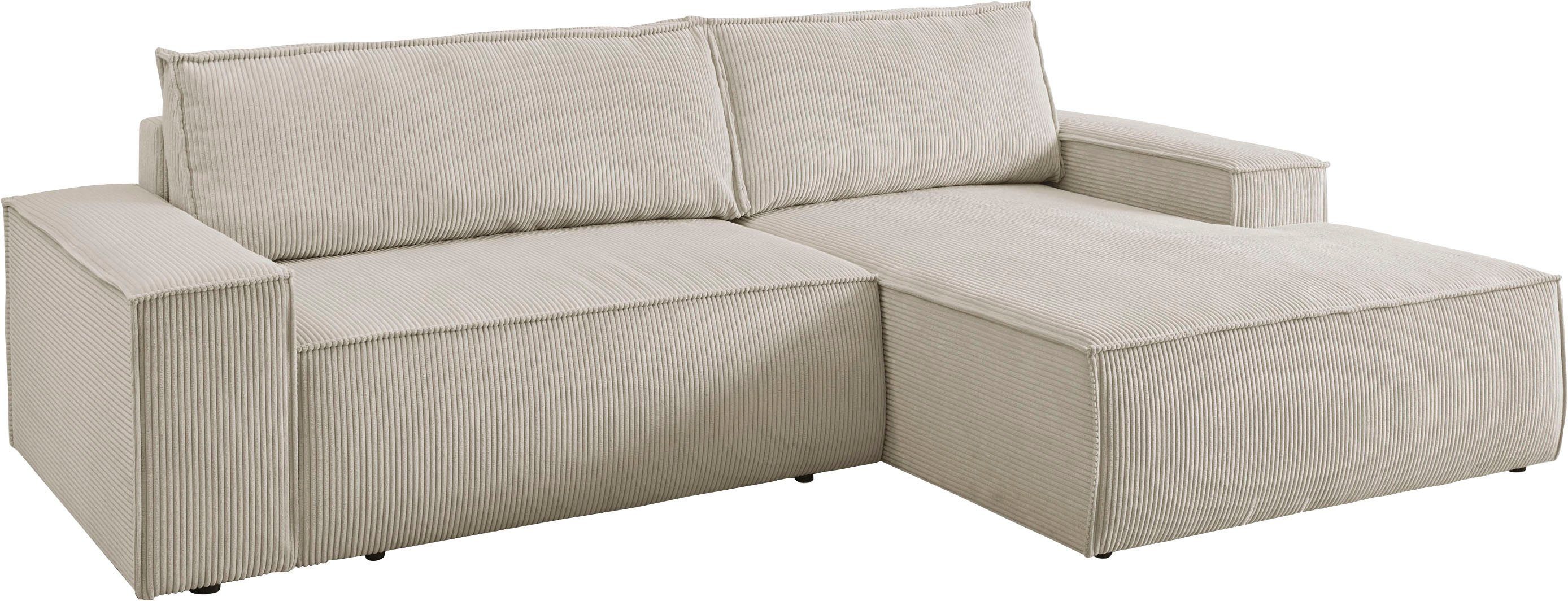 Home affaire Hoekbank SHERWOOD bedbank 267 cm, L-model, Slaapfunctie met bedlade (210x136 cm), cord, vintage, fluweel