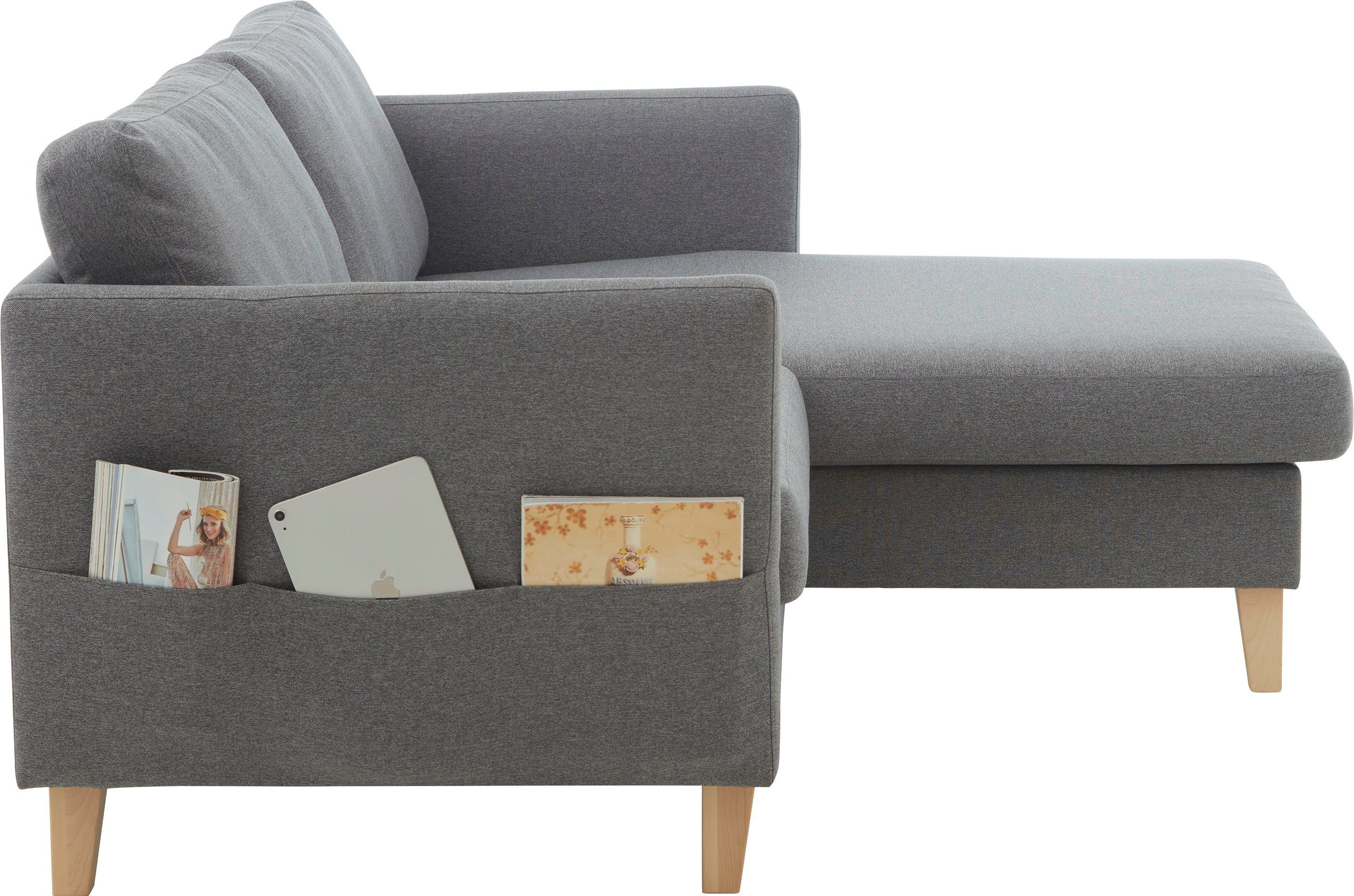 ATLANTIC home collection Hoekbank Mailo L-vorm met zakken opzij, récamier aan beide kanten te monteren, massief houten poten