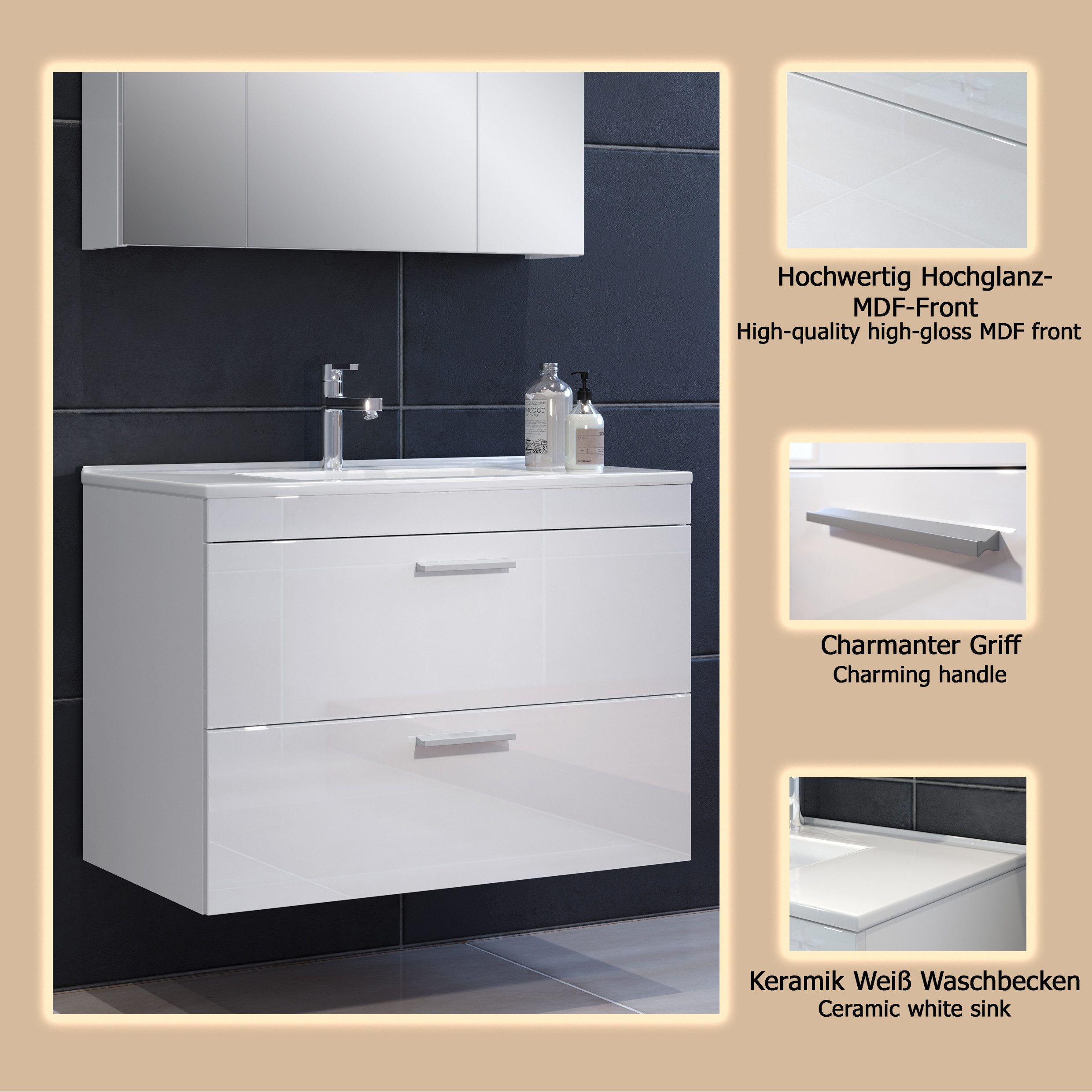 welltime Wastafelonderkast Dormoletto Hangende wastafel in wit hoogglans met inbouwwastafel