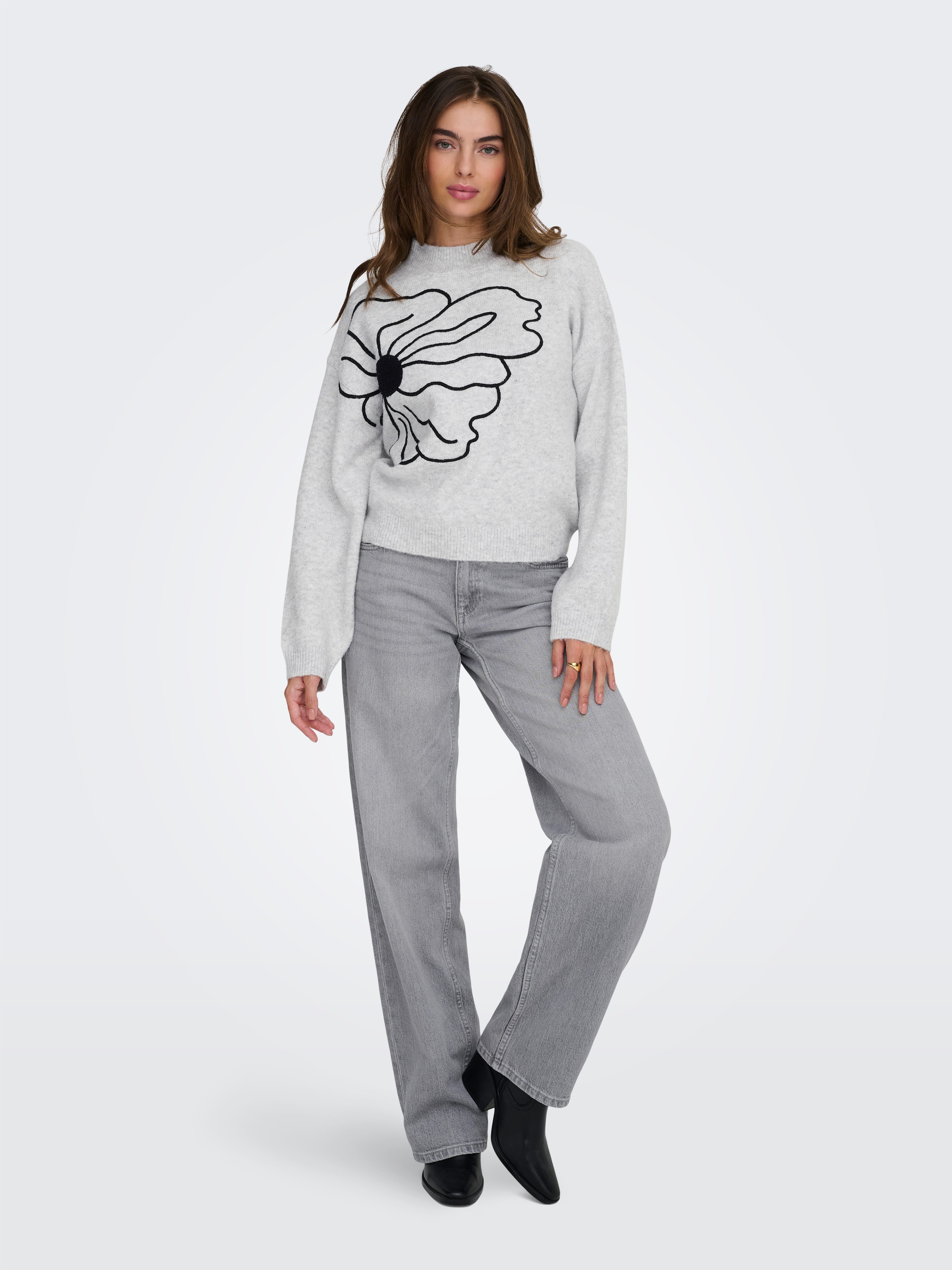 Only Gebreide trui ONLLOI LS HIGH NECK FLOWER PULL EX KNT