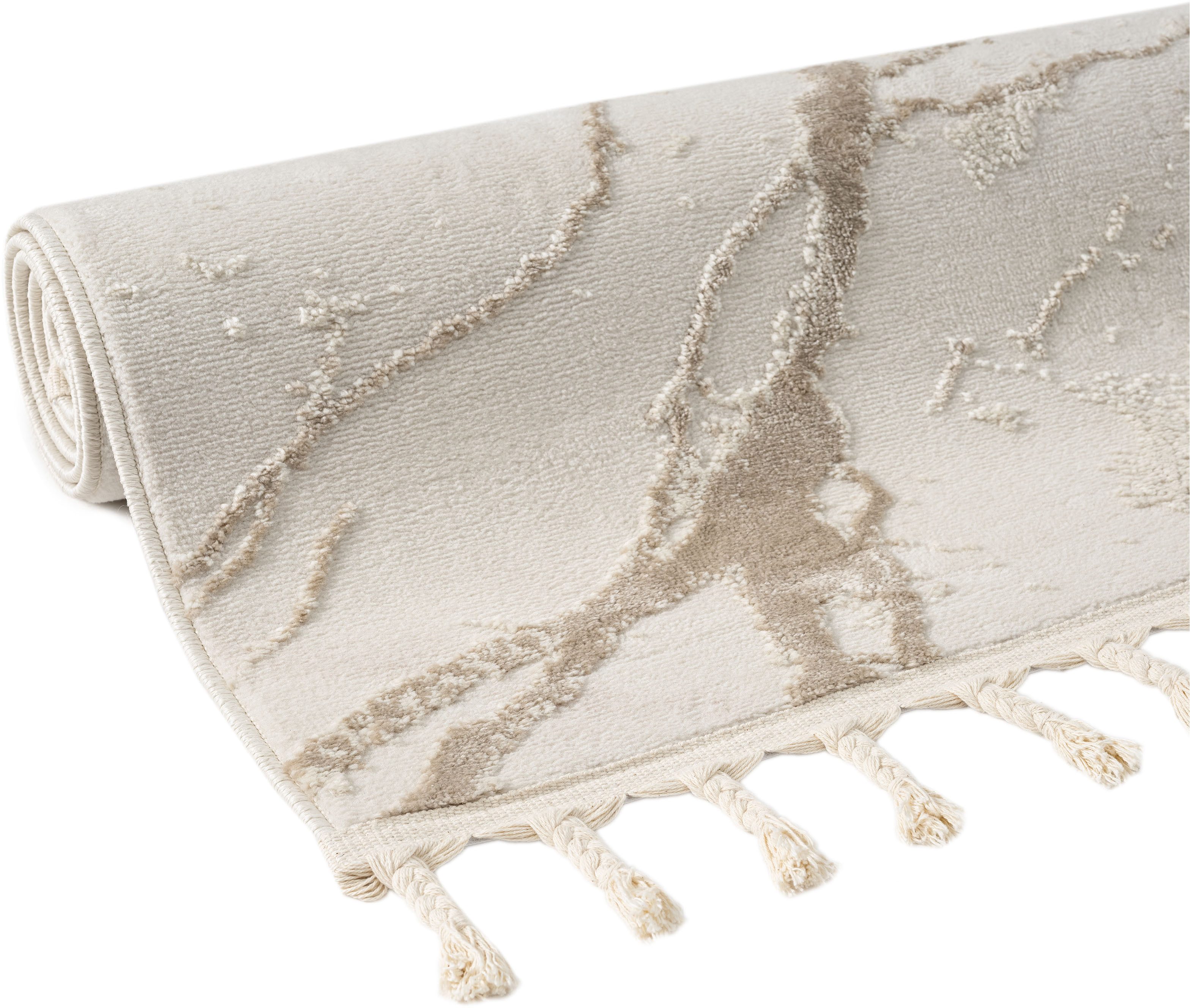 my home Vloerkleed Zoe, Hoog-Laag-Structuur met franjes, modern marmerdesign, woonkamer, slaapkamer,