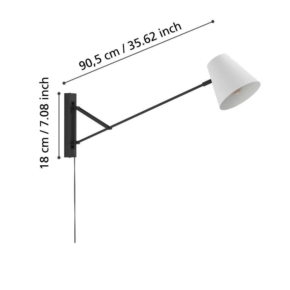 EGLO Wandlamp FORCADET Wandlamp, metaal in zwart, textiel in grijs, leeslamp, E27 fitting (1 stuk)