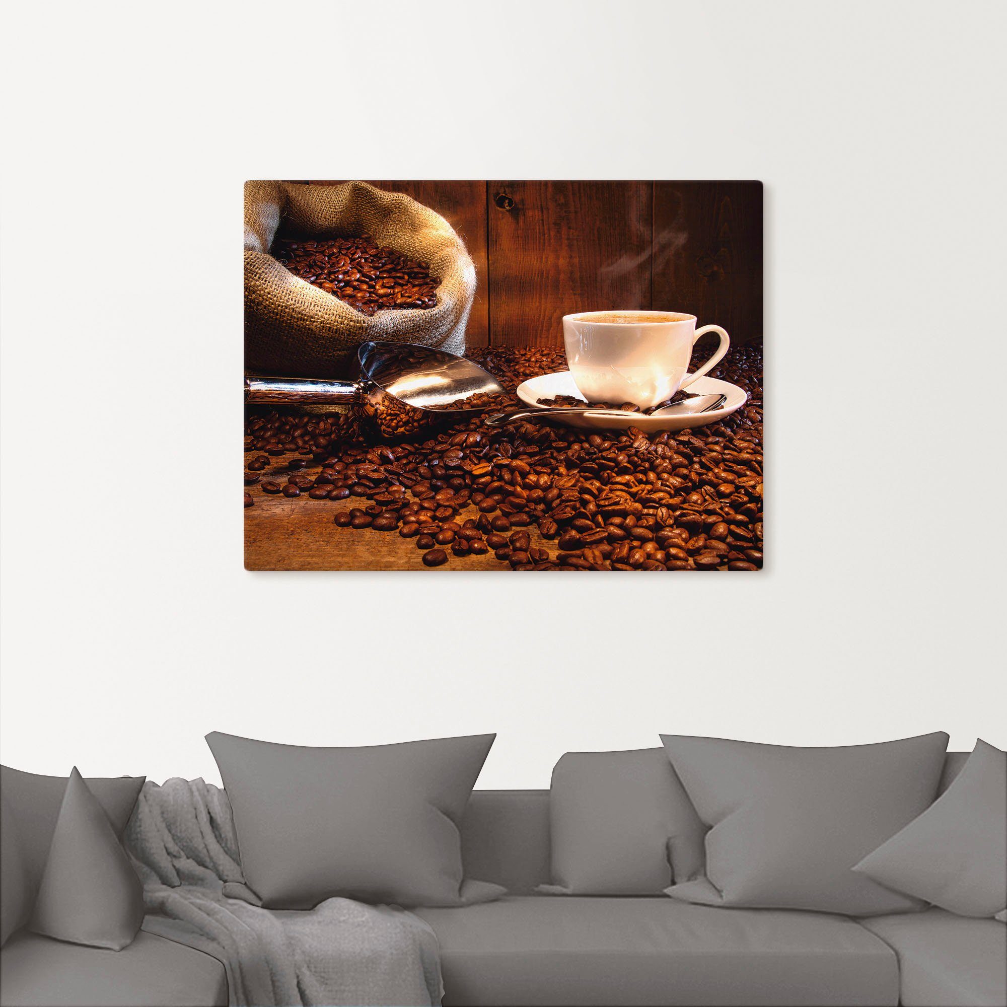 Artland Artprint op linnen Koffiekopje en linnen zak op tafel