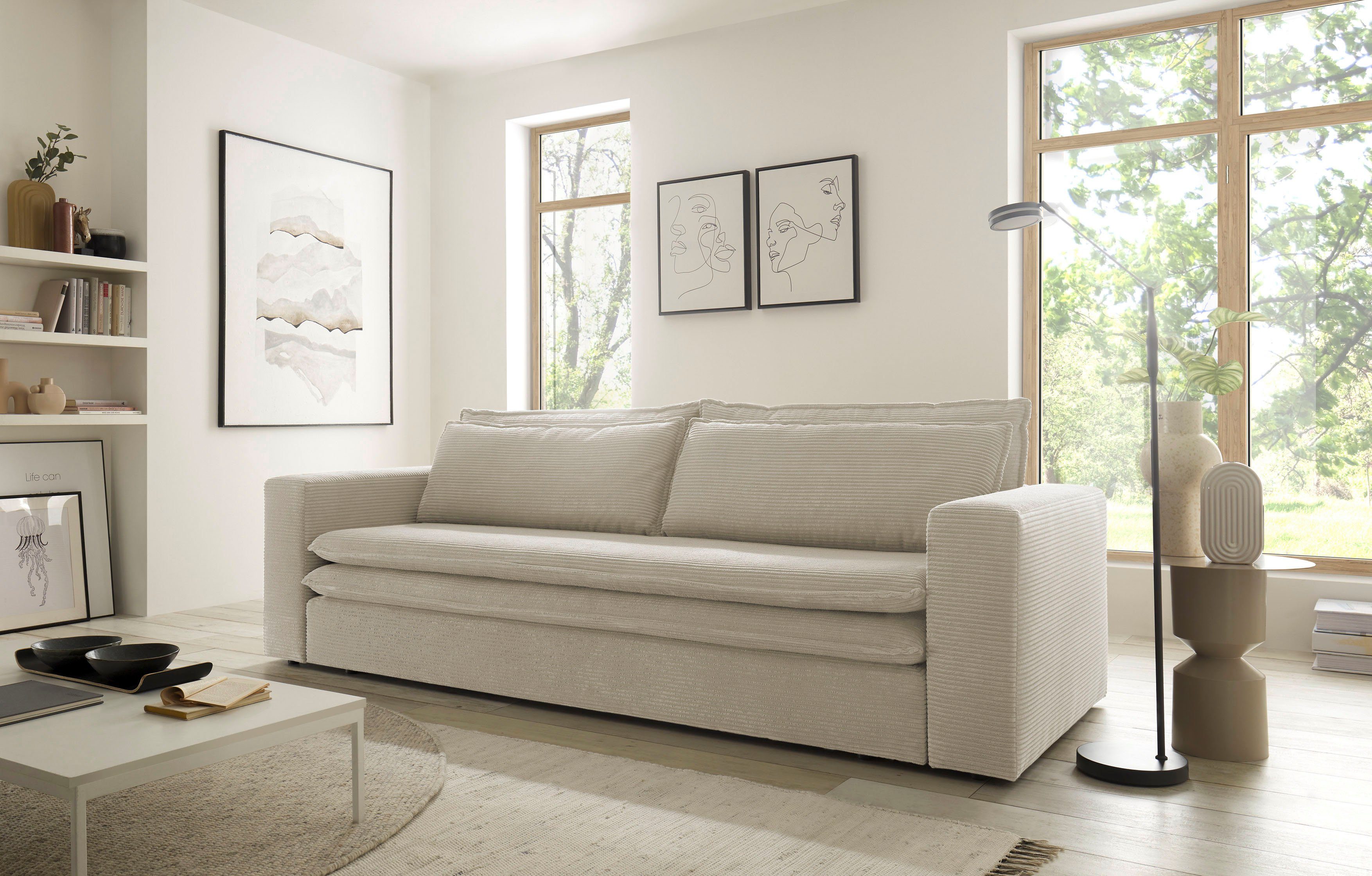 Places of Style 3-zitsbank PIAGGE Cord-bekleding - met slaapfunctie en bedkist, met praktische topmatras