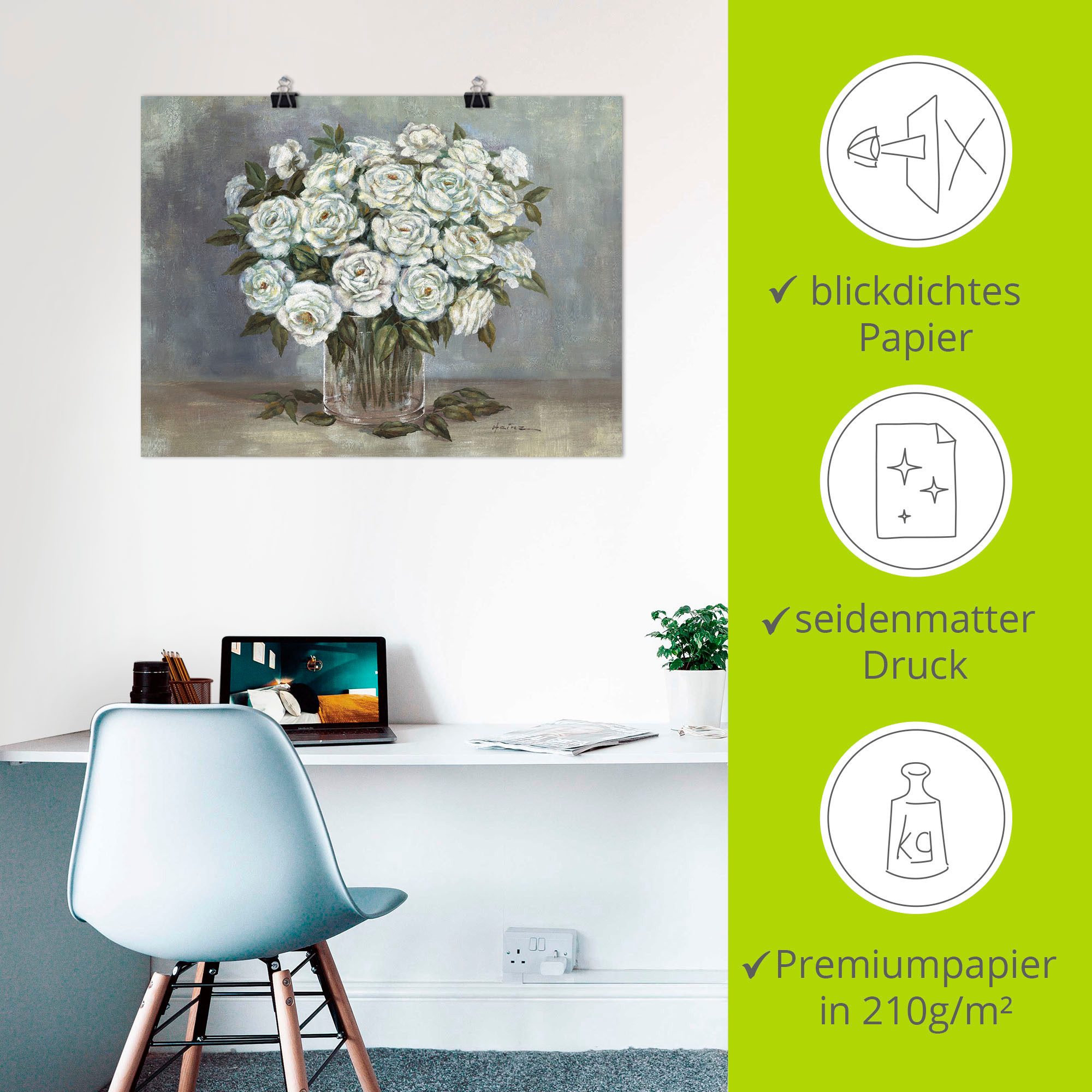 Artland Artprint Witte rozen als artprint op linnen, poster in verschillende formaten maten