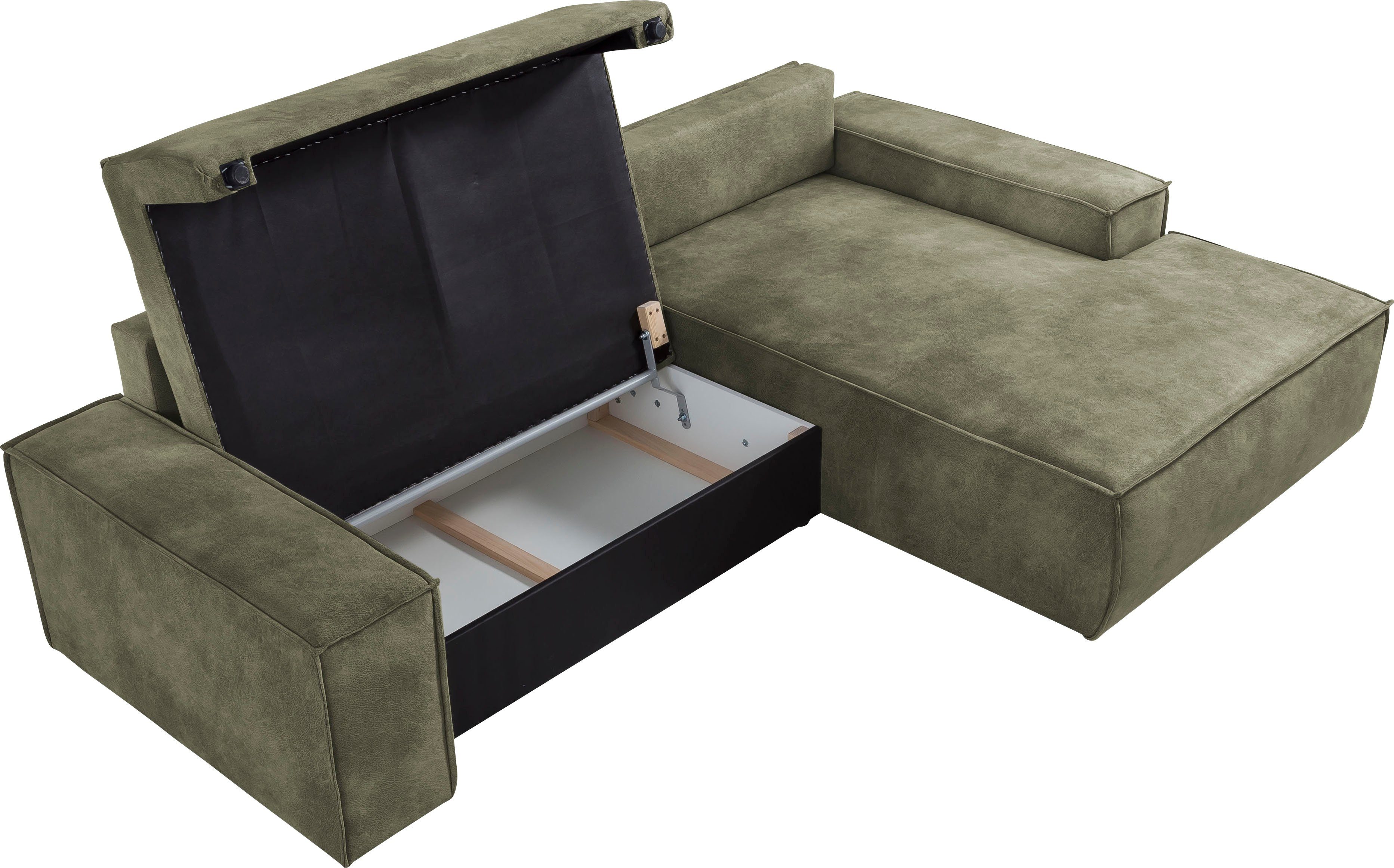 Home affaire Hoekbank SHERWOOD bedbank 267 cm, L-model, Slaapfunctie met bedlade (210x136 cm), cord, vintage, fluweel