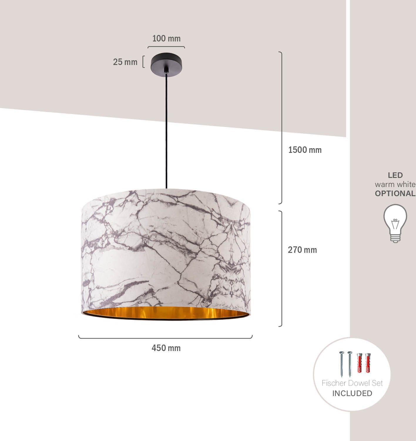 Paco Home Hanglamp Kracht 525 Plafondlamp woonkamer hanglamp eetkamer marmer wit E27
