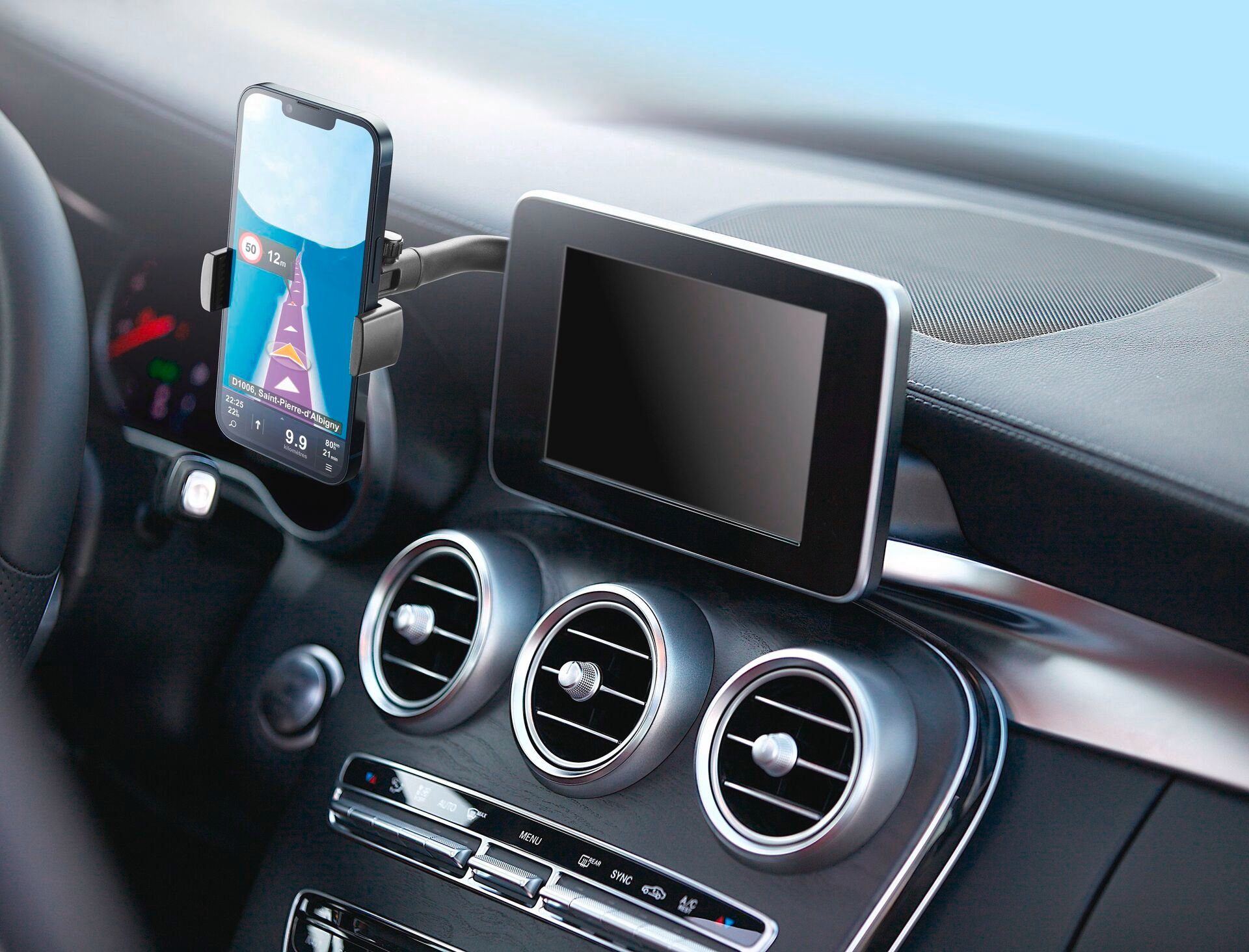 Cellularline Gsm-houder Spin Display Car Holder ter bevestiging aan het voertuigdisplay, 360° draaibaar