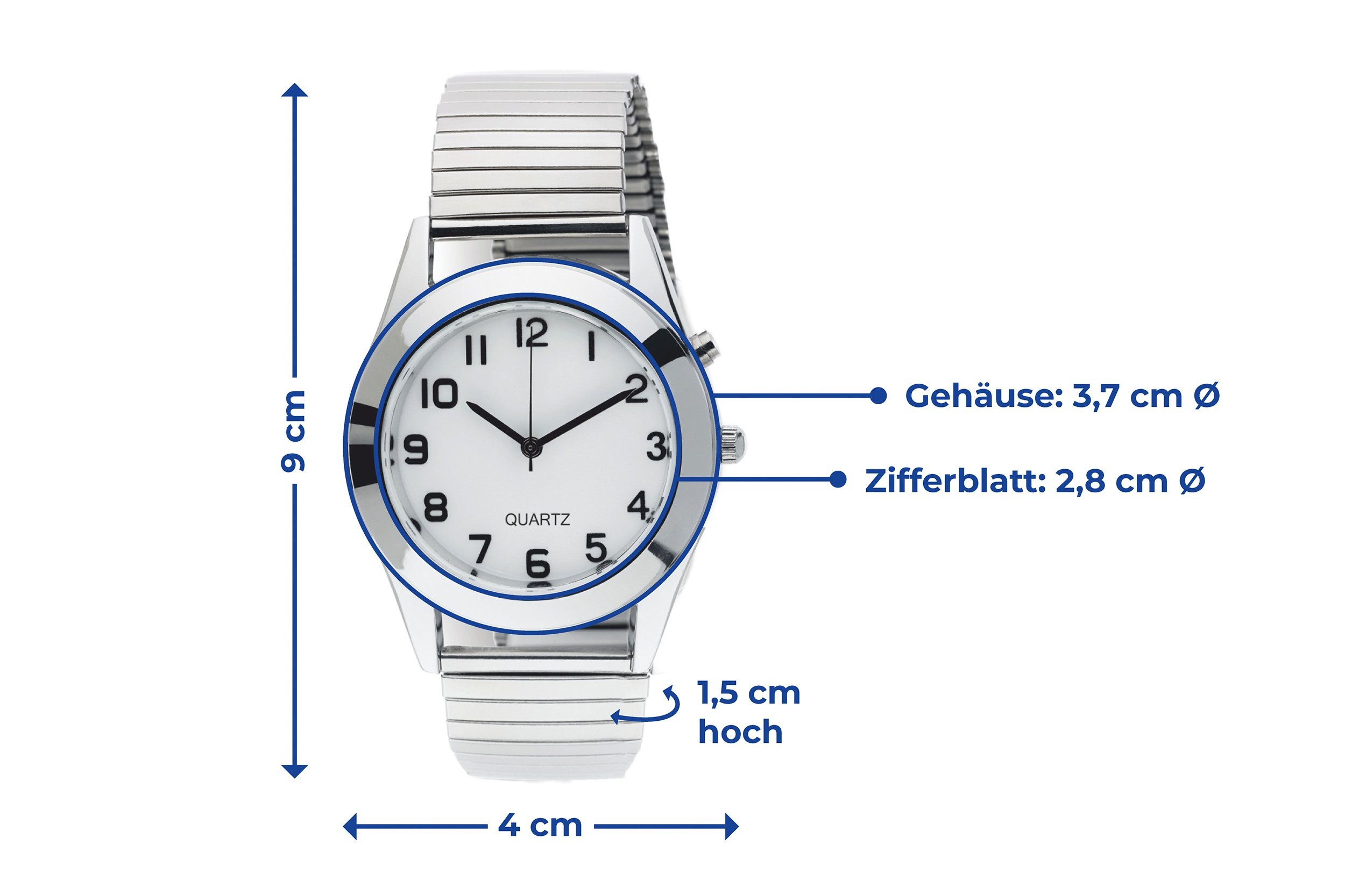 Maximex Kwartshorloge Pure verlicht, zilverkleur, kast: ca. 3,7 cm ø